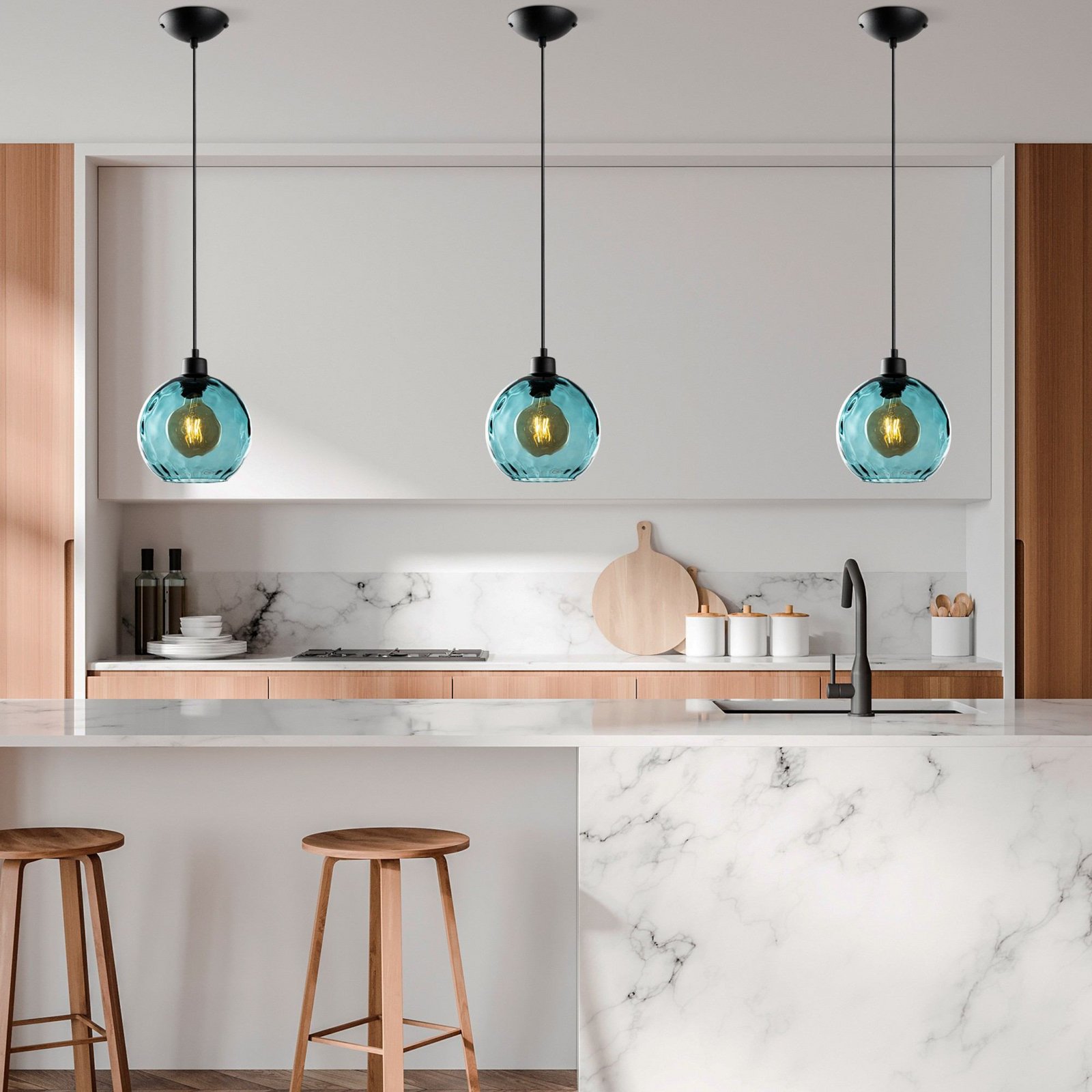 Hanglamp Benek, blauw, glas, Ø 20 cm, E27
