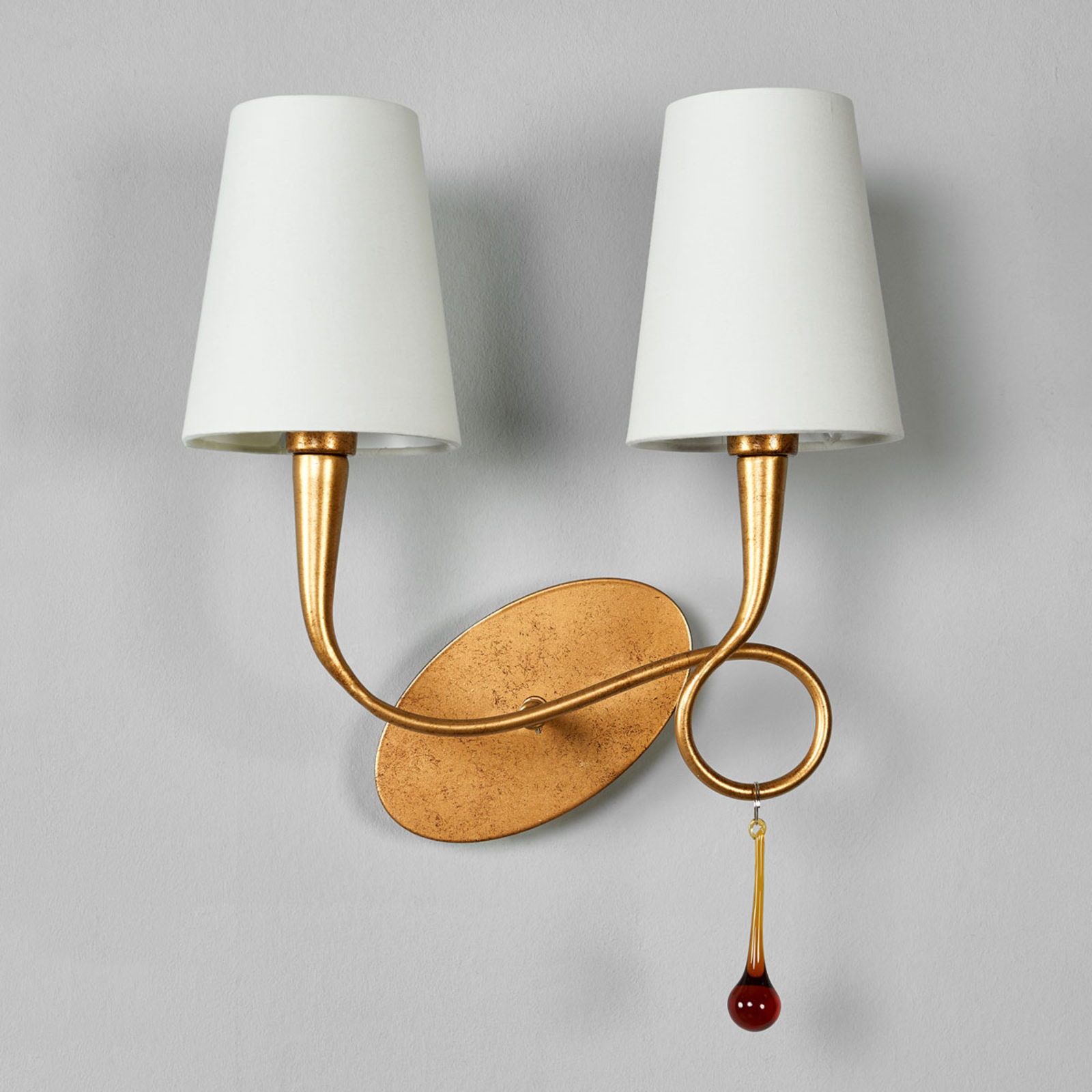 Wall light Paola 2-bulb gold with textile shades