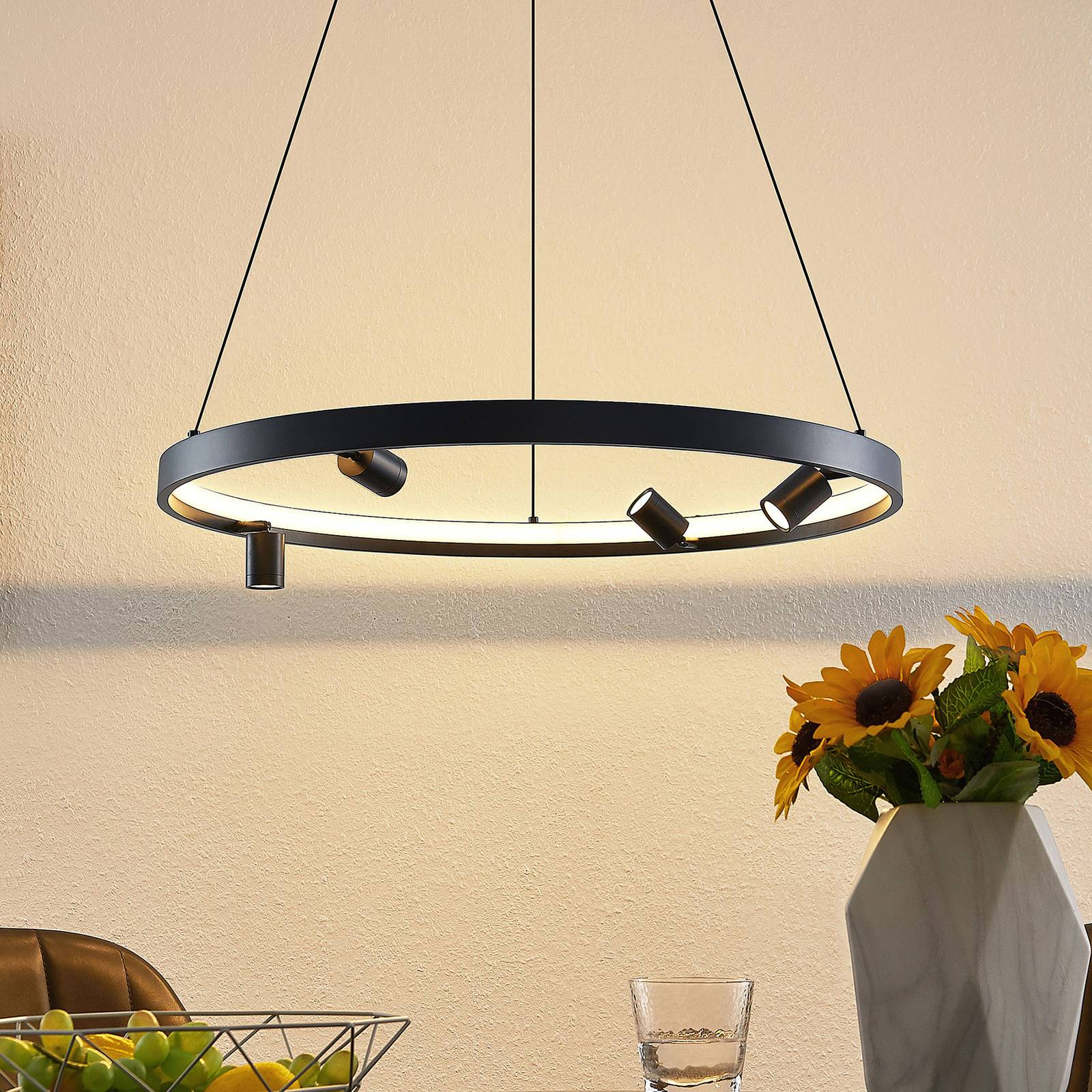 Lucande Paliva suspension LED, 64 cm, noire