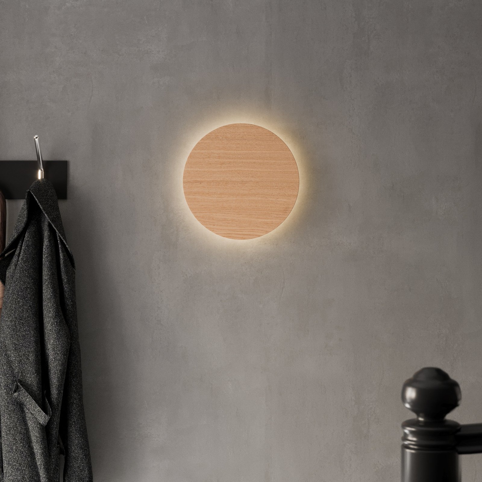 Envostar Luna Wood wall light, oak, Ø 30 cm