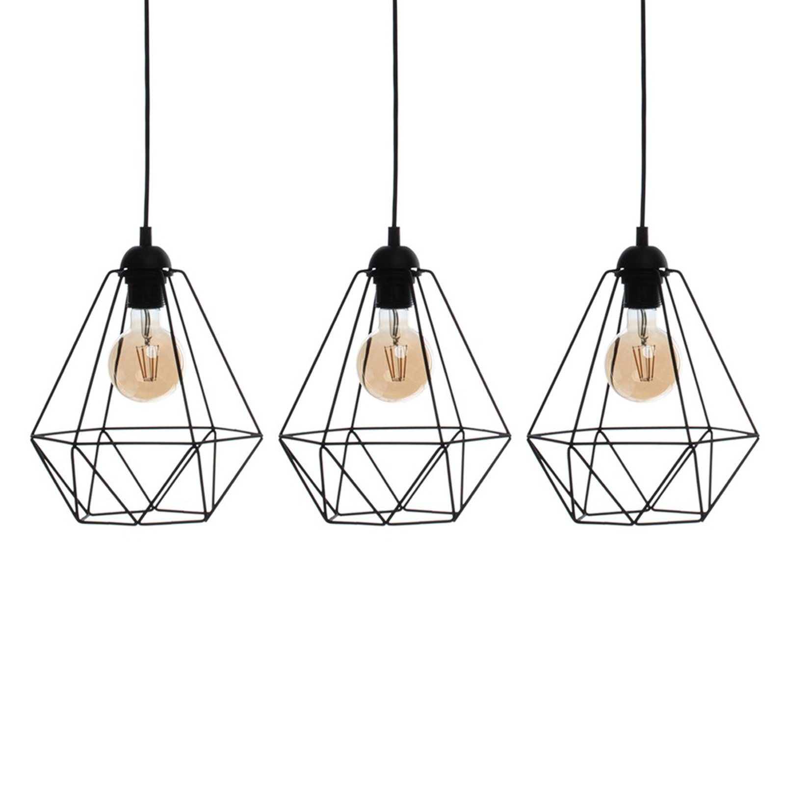 Basket hanging light, black, three-bulb