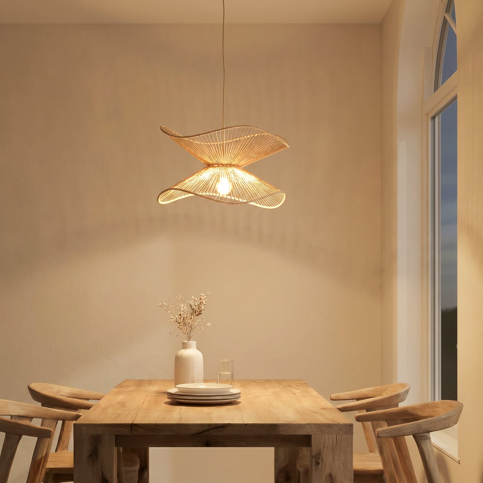 Lampă suspendată Lindby Valdorin, bej, hârtie, Ø 40 cm, E27