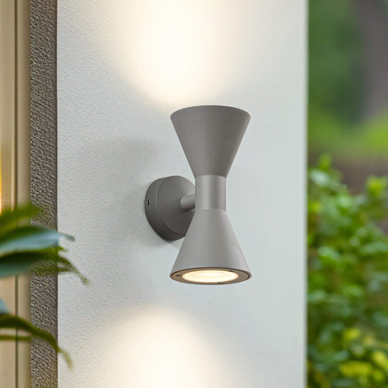 Lucande Xalor outdoor wall light, grey, IP65, metal, GU10