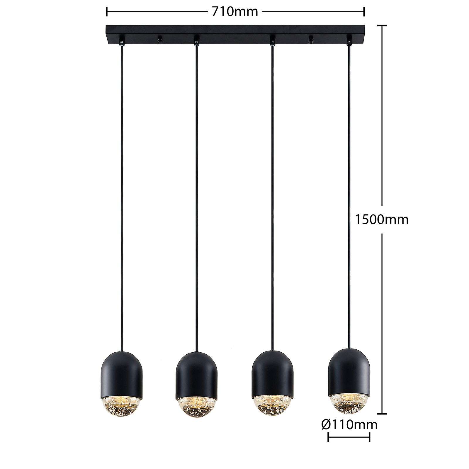Lucande Amielle hanglamp, 4-lamps, zwart