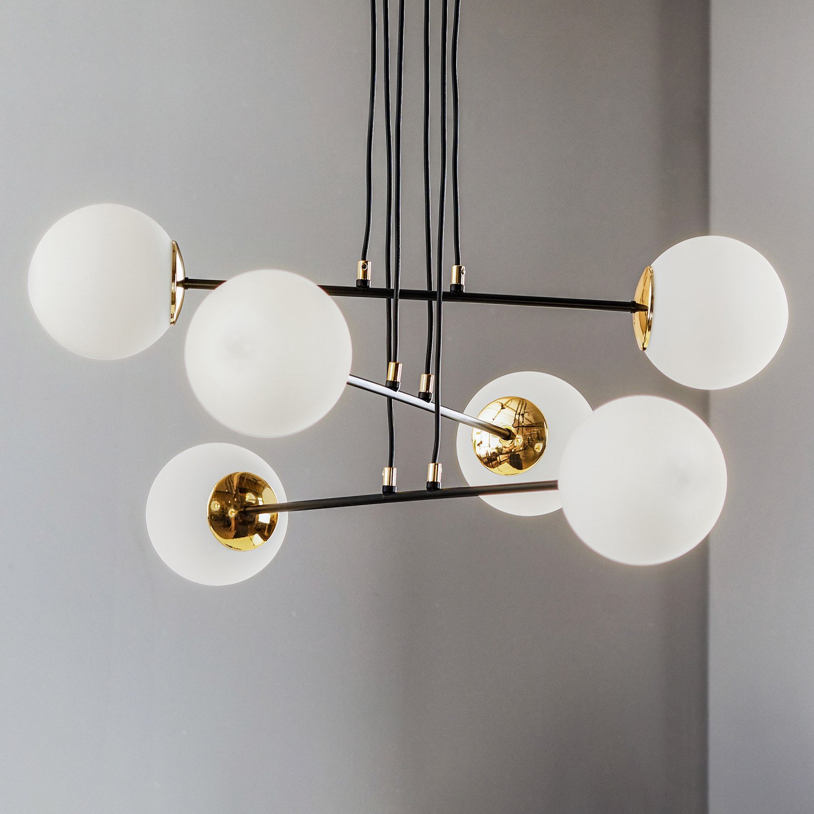EMIBIG LIGHTING Lampă suspendată Ognis 6 6 becuri negru/auriu - Camera de zi / sufragerie - modern - negru alb auriu - Metal