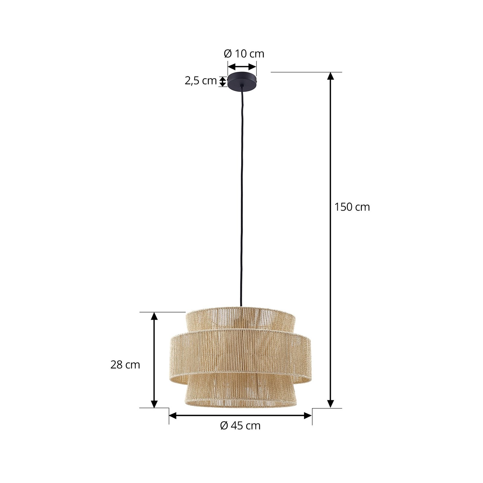 Lampă suspendată Lindby Anuva, naturală, hârtie, Ø 45 cm