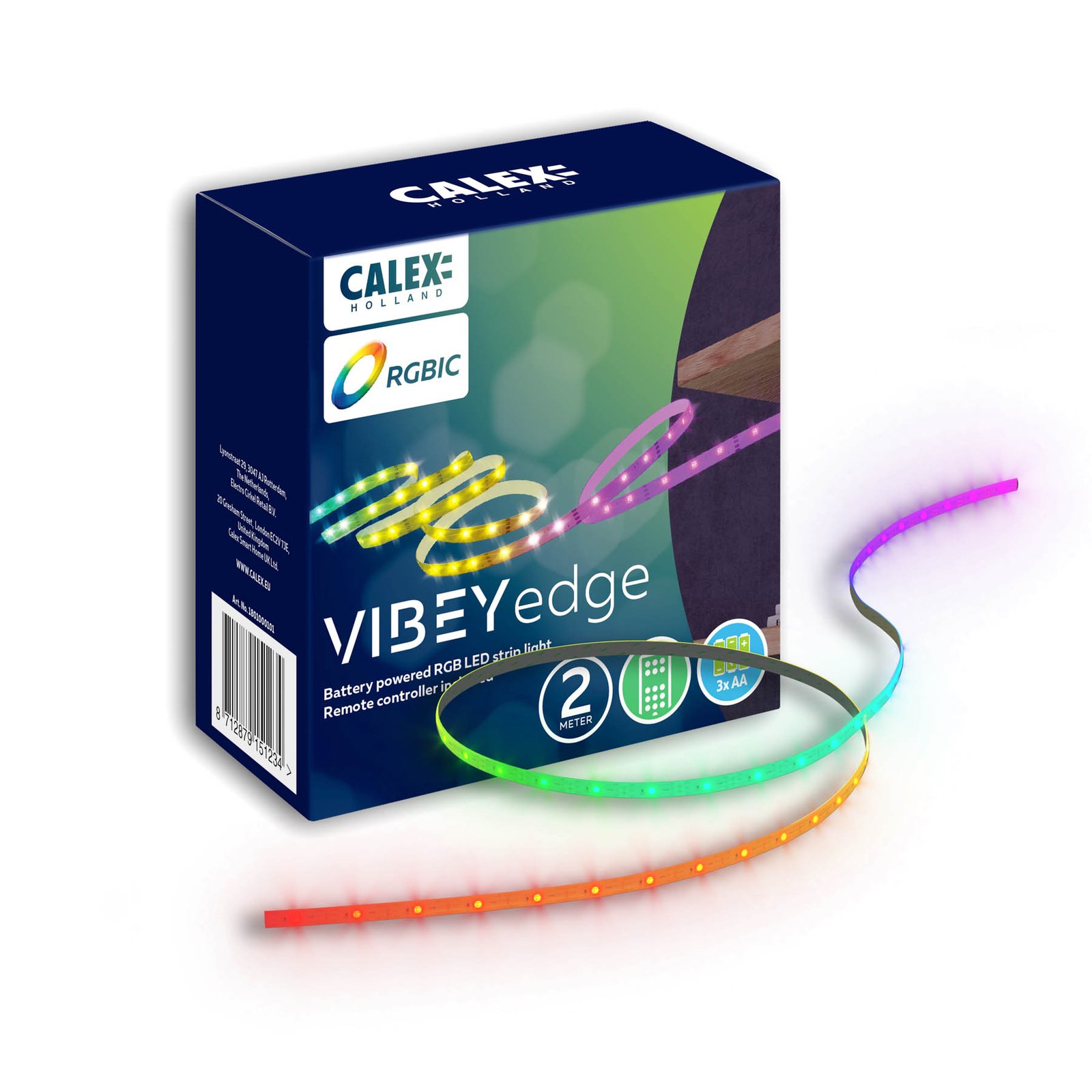 Calex Vibey, longitud 2 m, a pilas, control remoto, RGB, CCT