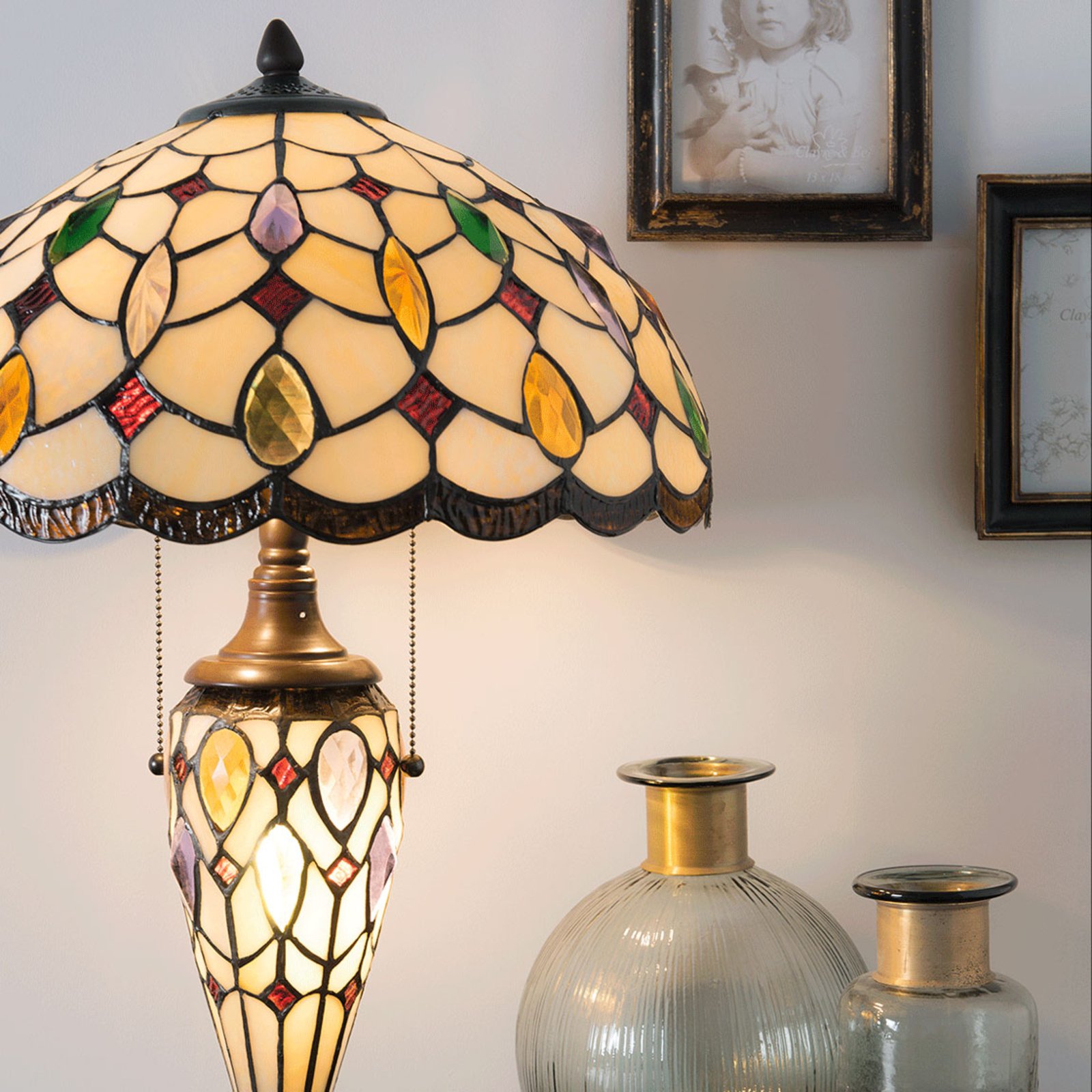 5182 table lamp, colourful Tiffany glass lampshade