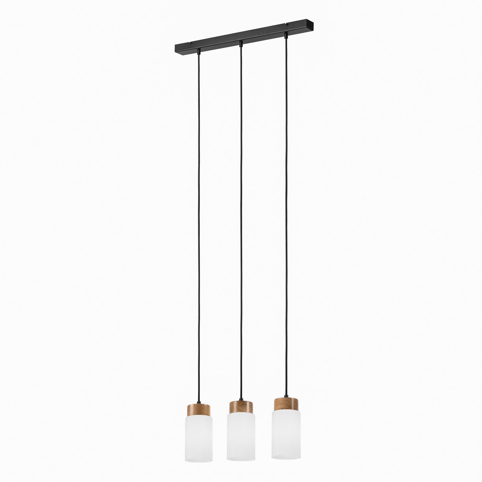 Hängeleuchte Markus, Opalglas/Eichenholz, Länge 60 cm 3-flg.