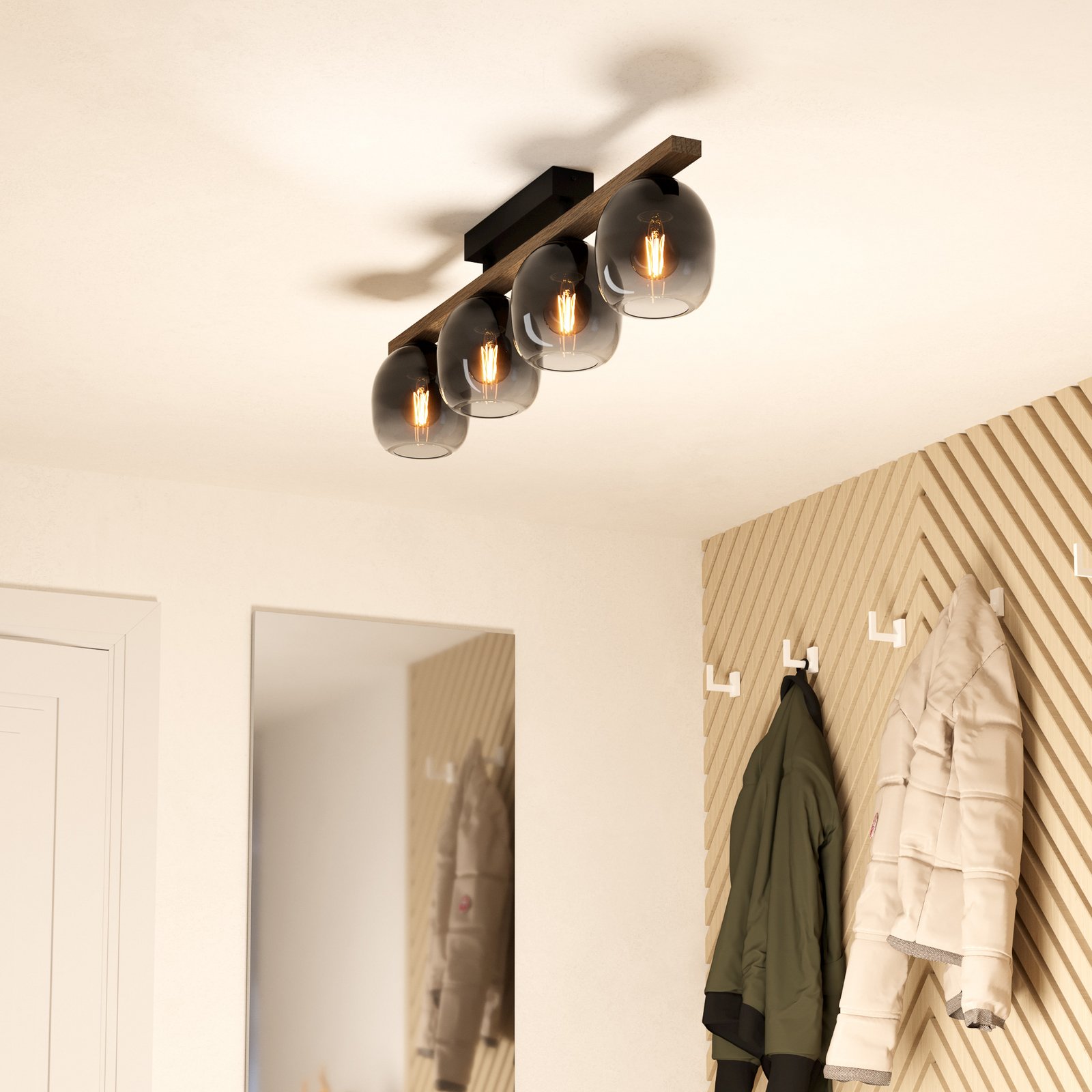 Φωτιστικό οροφής Filago, τέσσερις καπνιστές γυάλινες αποχρώσεις