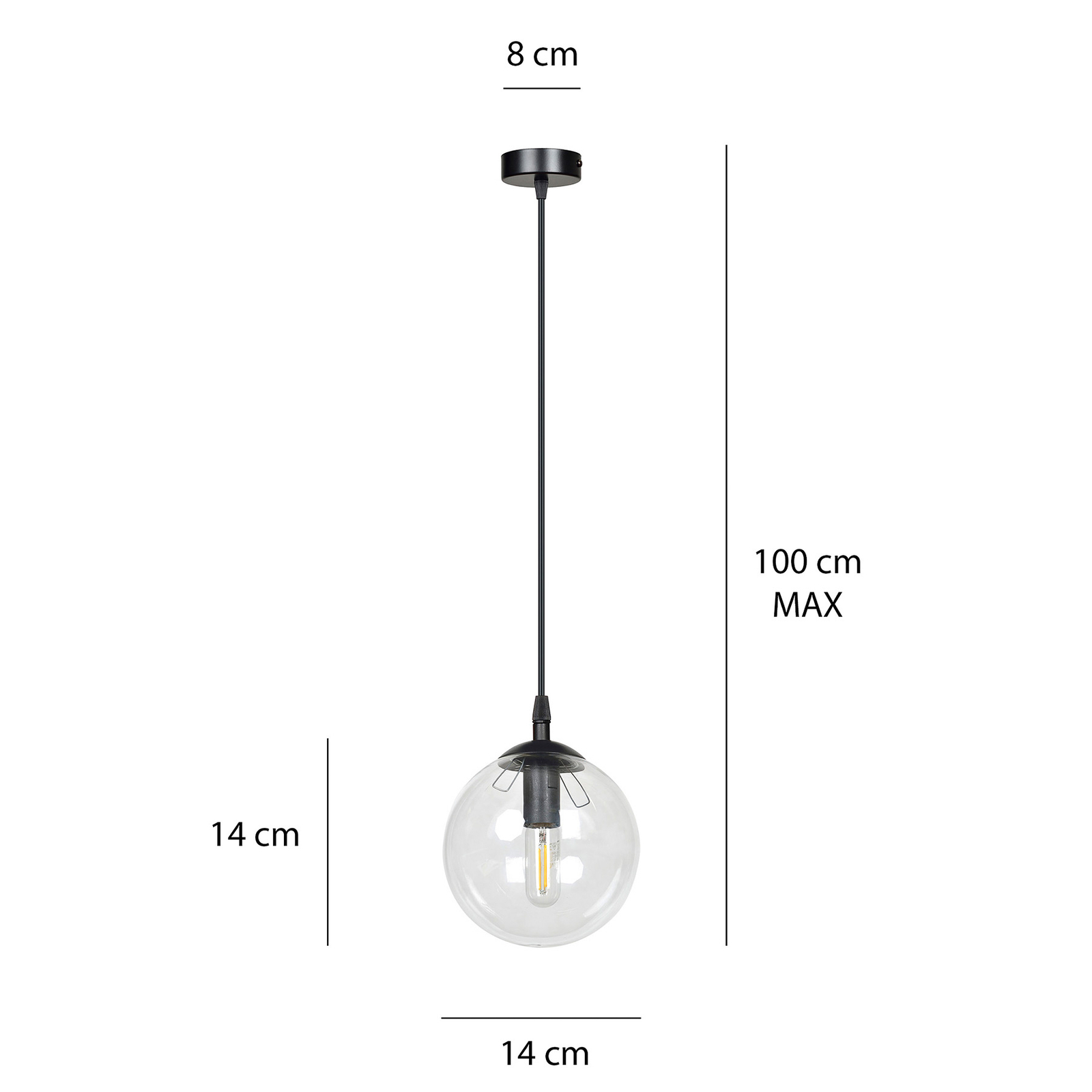 Glasachtige hanglamp, 1-lamp, helder