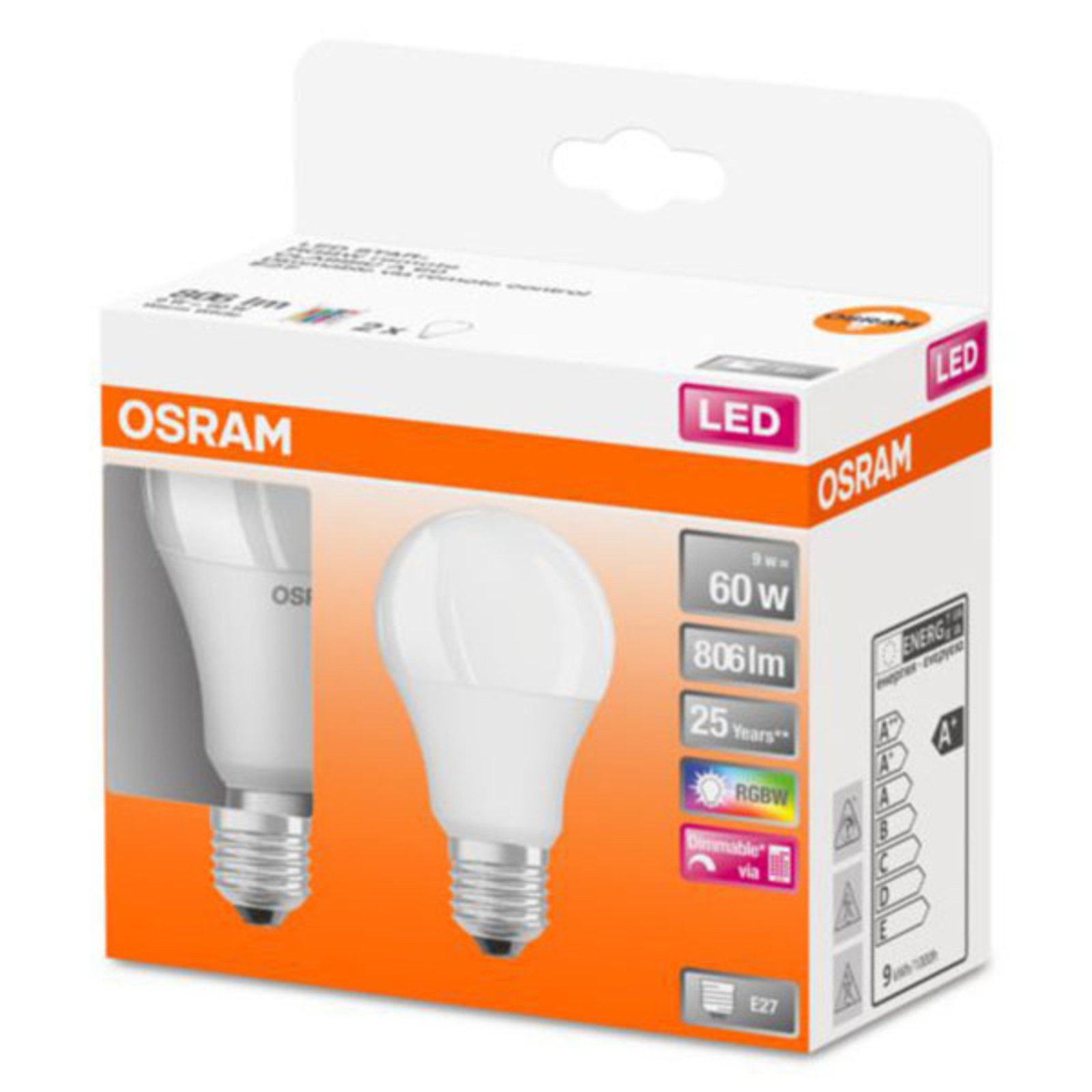 OSRAM LED lamp E27 9,7W Star+ RemoteControl per 2
