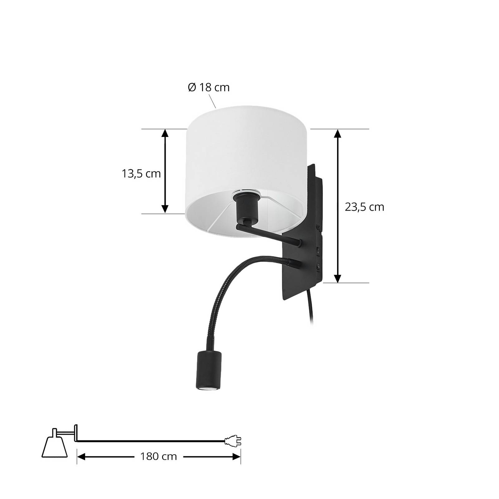 Kinkiet Lindby Florens, czarny, lampka do czytania LED, 23,5 cm