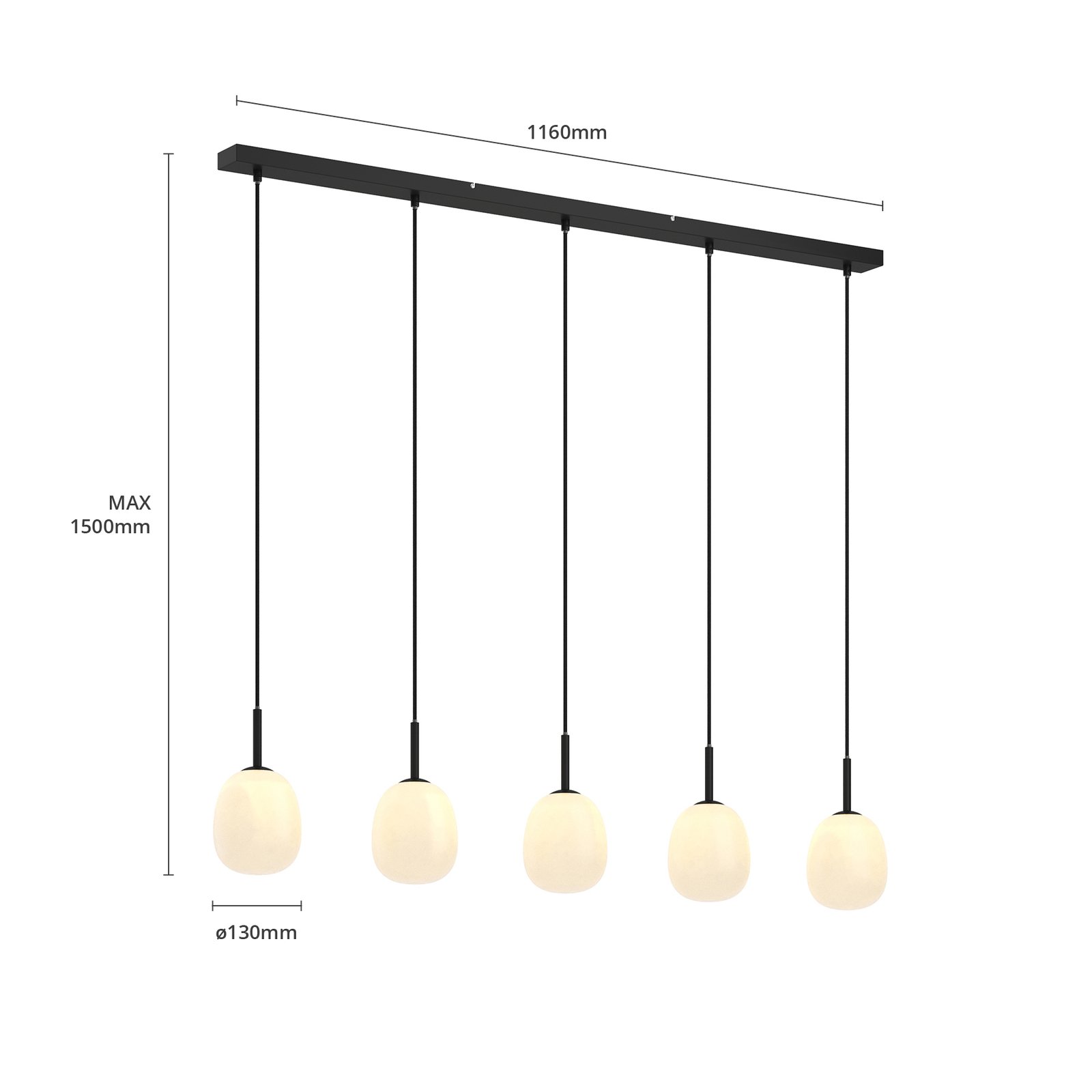 Etiena 5 Hanglamp Opal/Black - Lindby