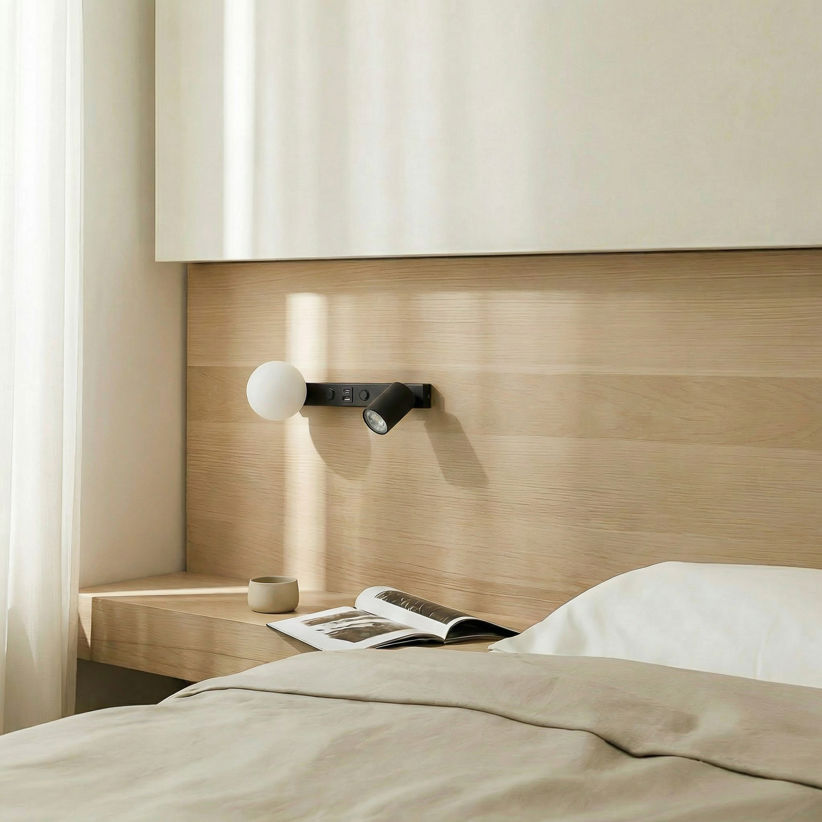 Applique murale Vox, noir, verre, largeur 35 cm, USB