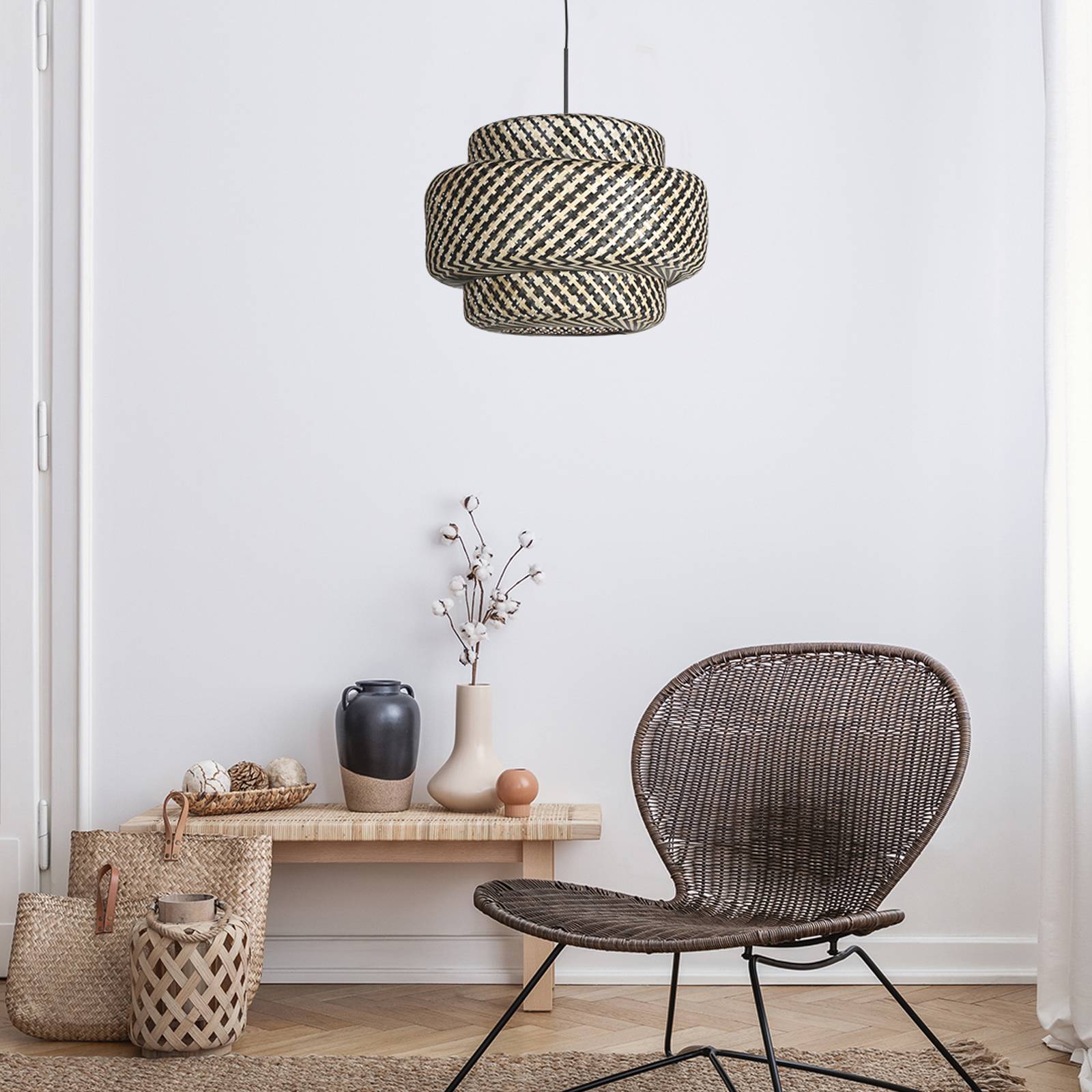 Steinhauer Suspension Sparkled Light 4478ZW, tressage de bambou, Ø 53 cm