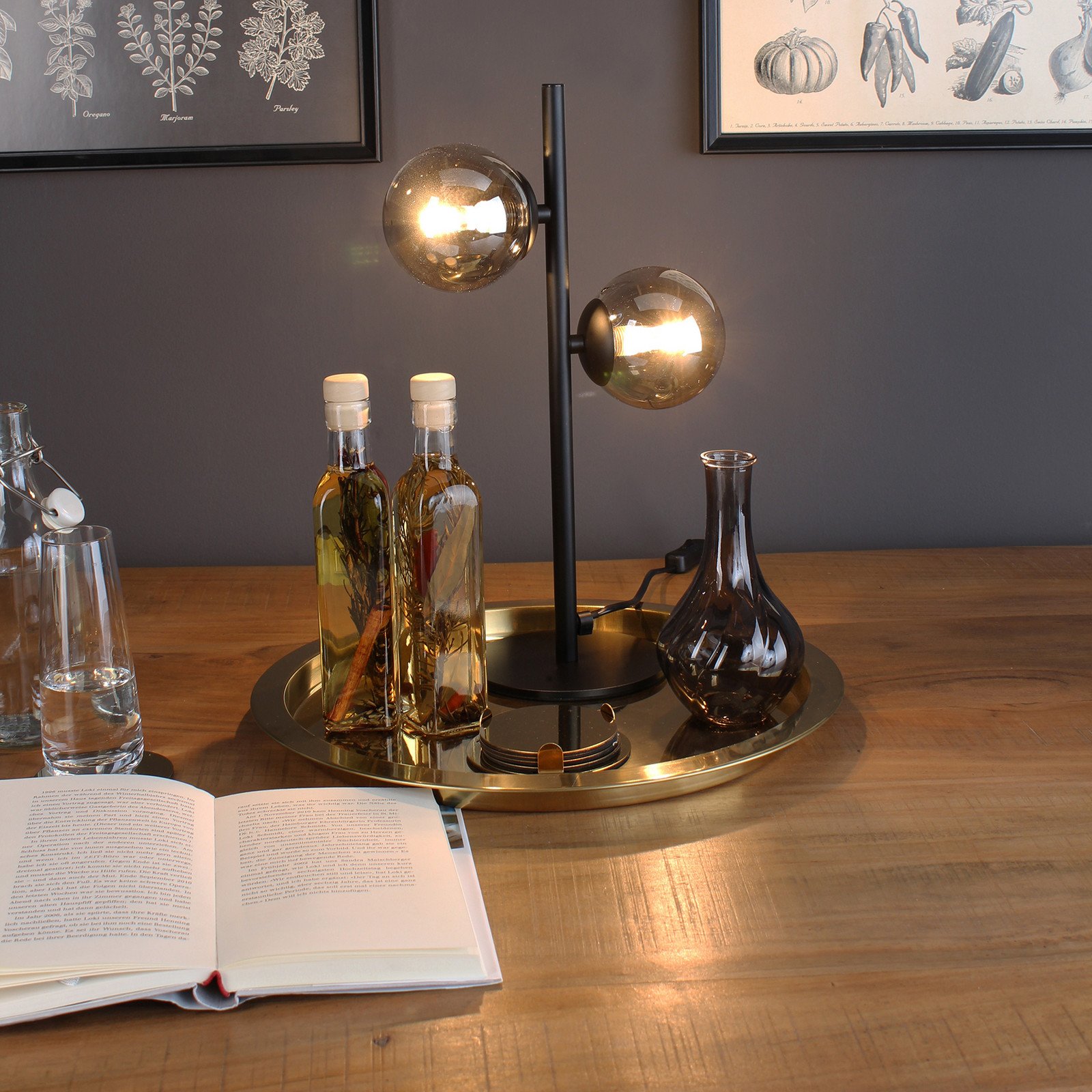 Eco-Light Neptun lampă de masă negru 2 globuri sticlă fum. - negru mat negru fumuriu - Metal