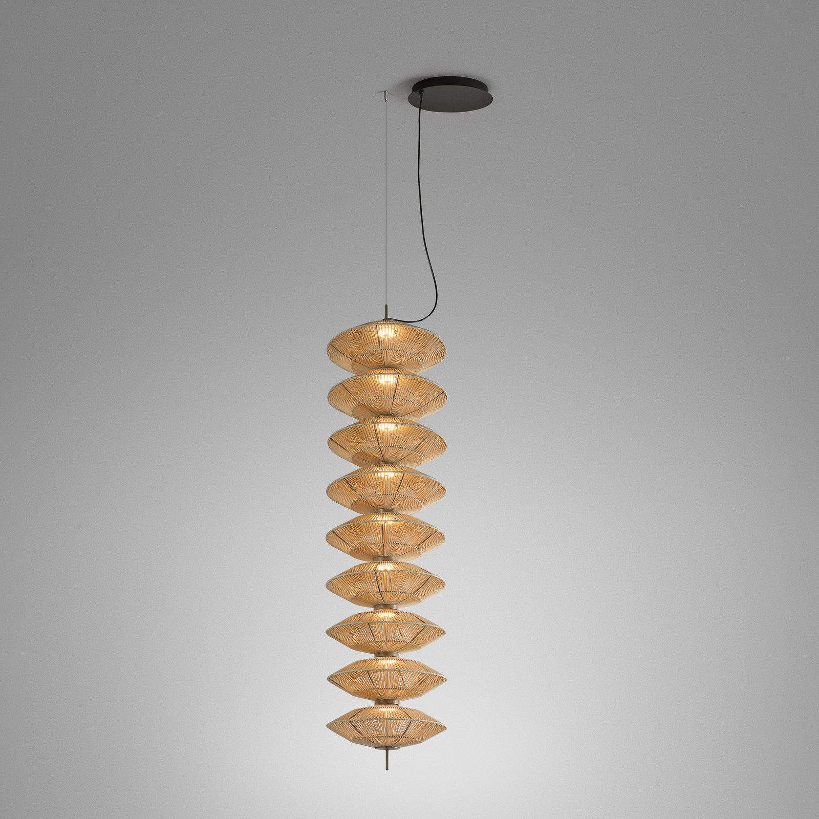 Lampă suspendată LED Bover Yuyun S/9L dimabilă 0-10V bej - Camera de zi / sufragerie - Design - Bej negru - Țesătură / Textil