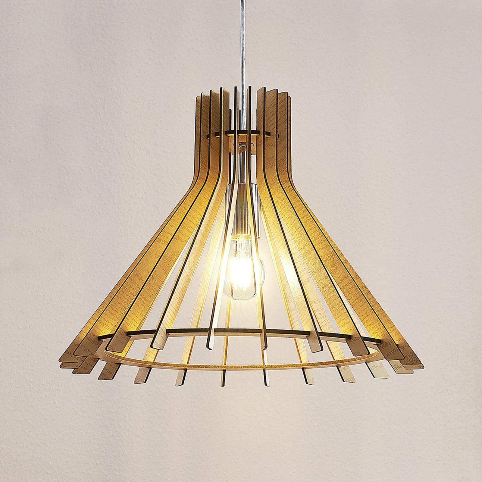 Hanging light Diara made of MDF wood, Lampenwelt.com, for Living / Dining Room, metal, wood, E27, 60 W, energy efficiency: A++