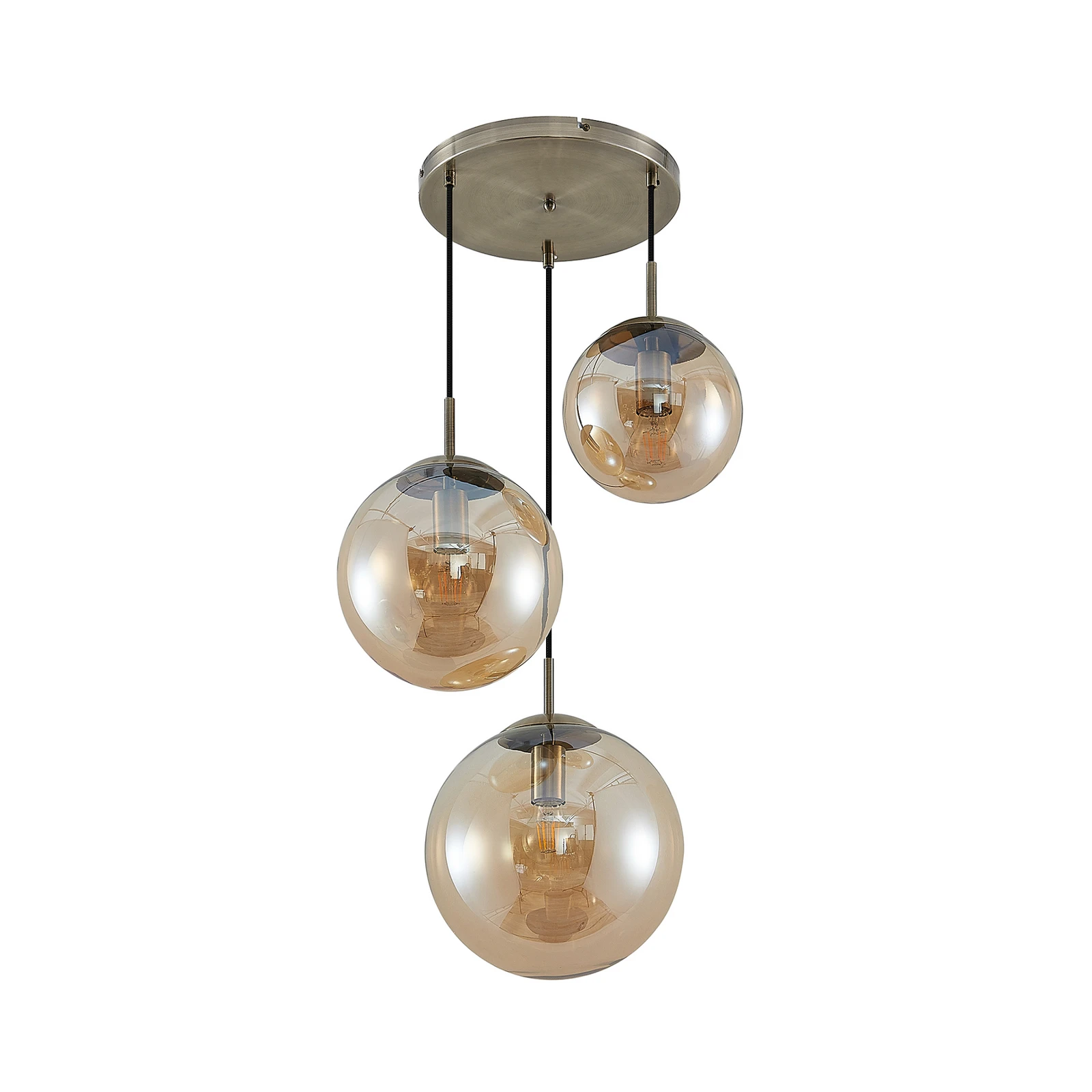 Lindby rippvalgusti Teeja, merevaigukollane, 3-valgusti, Ø52cm, klaas, E27