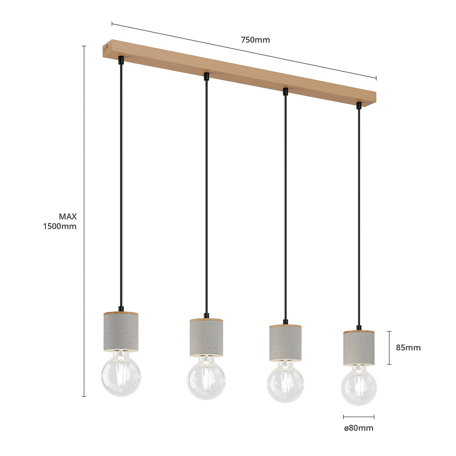Jasper 4 Hanglamp Wood/Black/Grey - Envostar