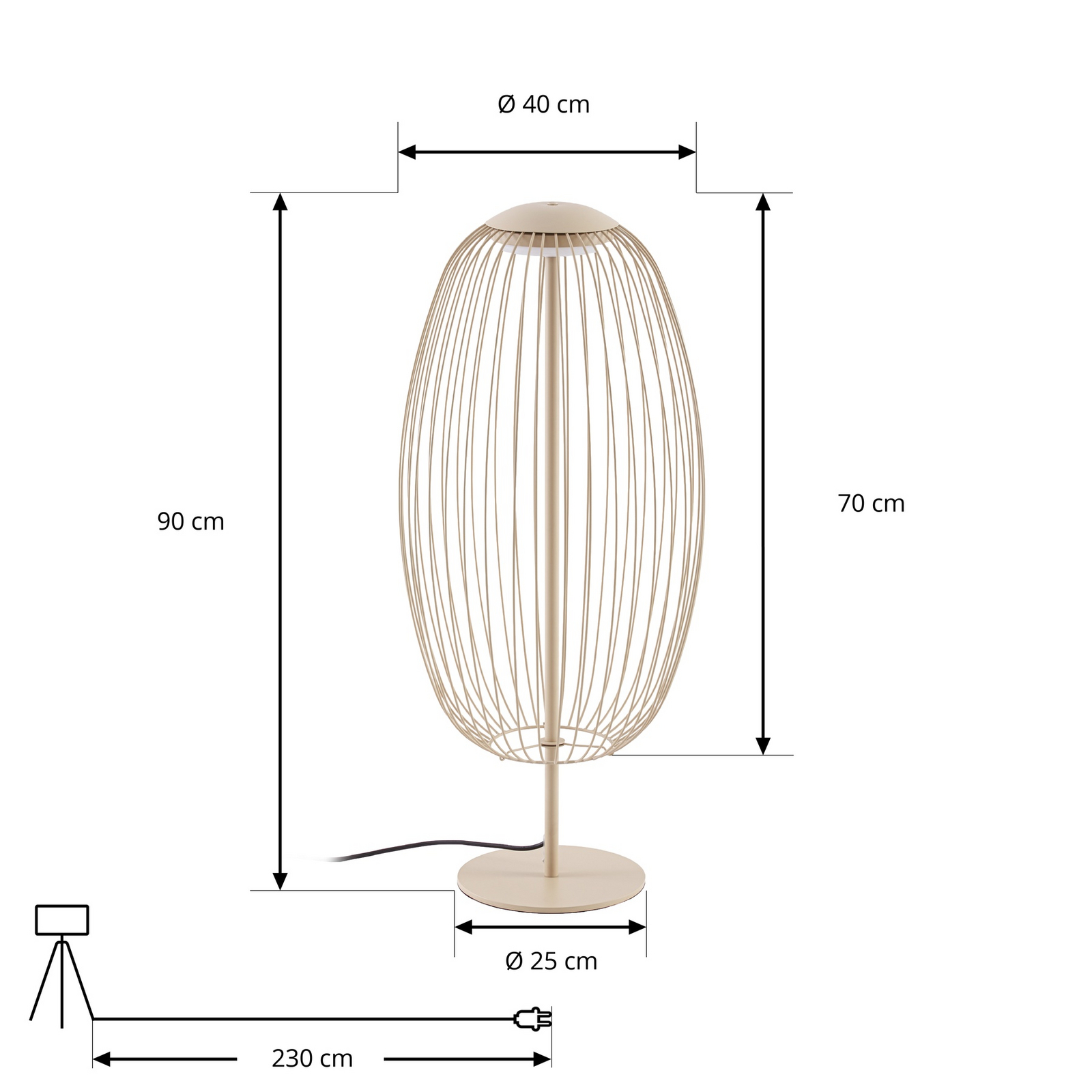 Lámpara de pie LED exterior Lucande Richi, color beige, altura 90 cm, IP44