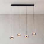 Fumea LED lógó lámpa, hossza 110 cm, fekete/füstös üveg, CCT, 4 izzós