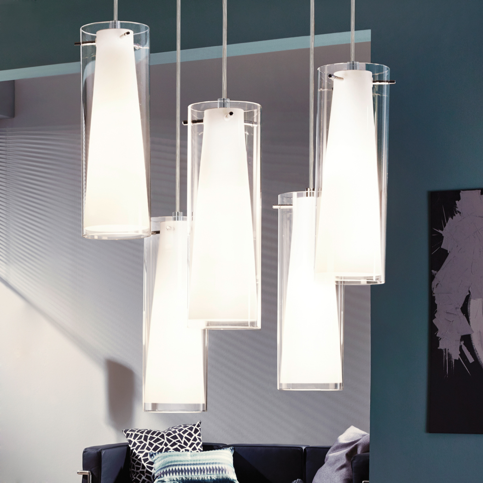 EGLO Pendant lamp Pinto - 5 Lamp, for Living / Dining Room, Metal, glass, E27, 60 W, energy efficiency: A++