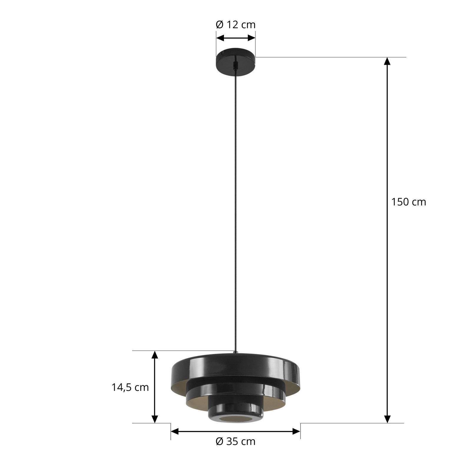 Lindby piekaramā lampa Tivra, melna, Ø 35 cm, metāls, E27