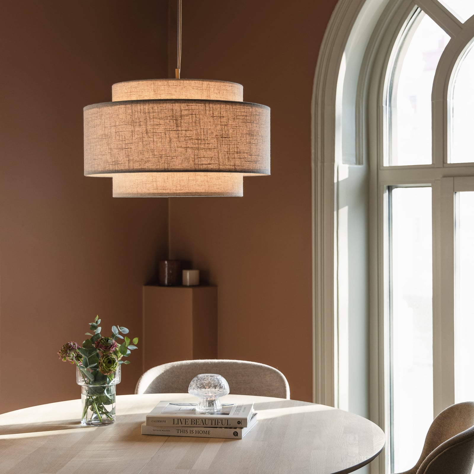 Noah Bouclé Pendant Light, Ø 50 cm, beige fabric - Globen Lighting
