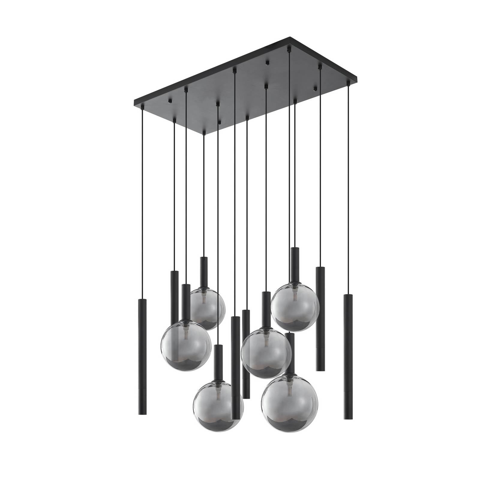Lucande Hängeleuchte Lumavia, 12-flg, Glas, schwarz/klar, G9