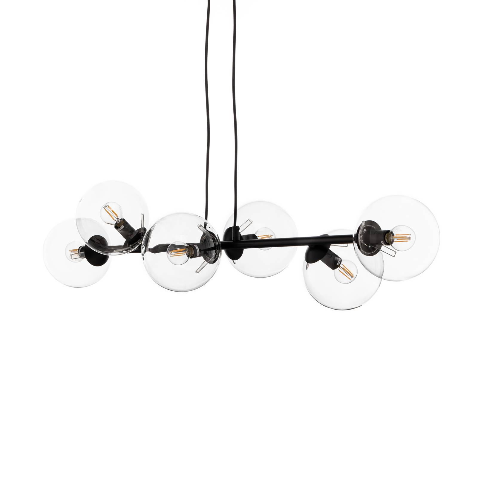 Lampa wisząca Glassy, 6-punktowa, czarny, przezroczysty, szkło, 110 cm