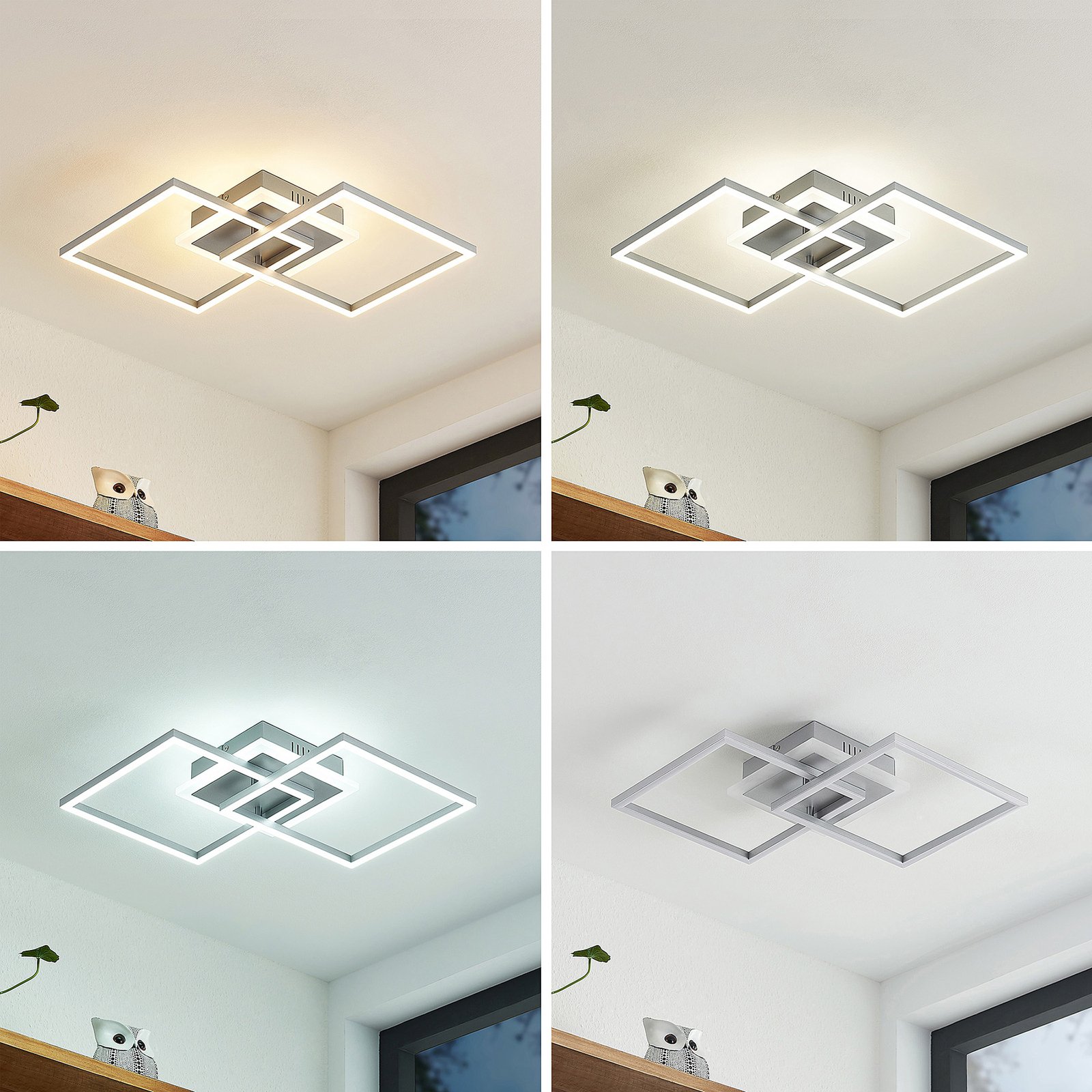 Lindby LED-Deckenlampe Fjardo, eckig, silber, CCT, Remote