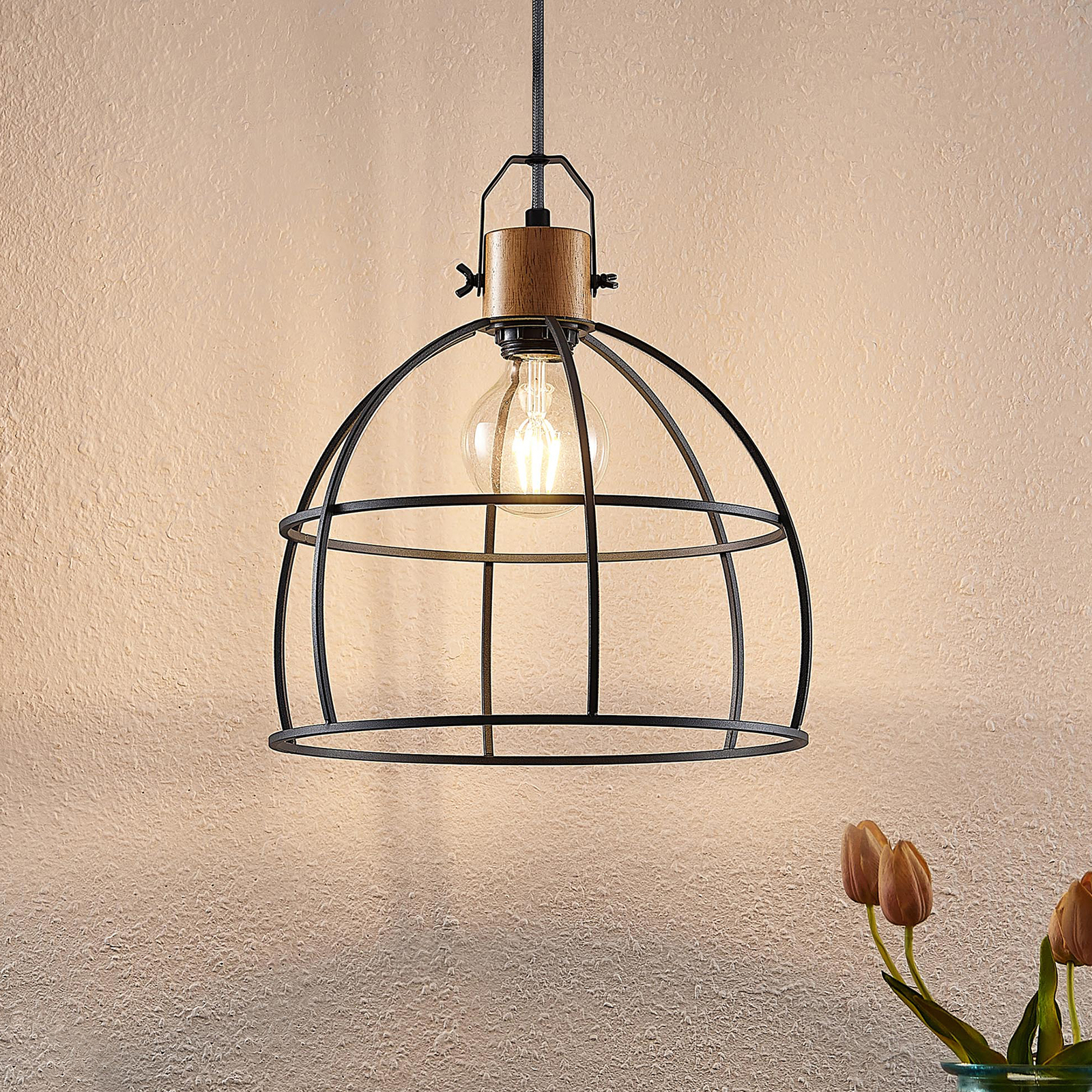 Lindby Flintos hanging light, one-bulb, light wood