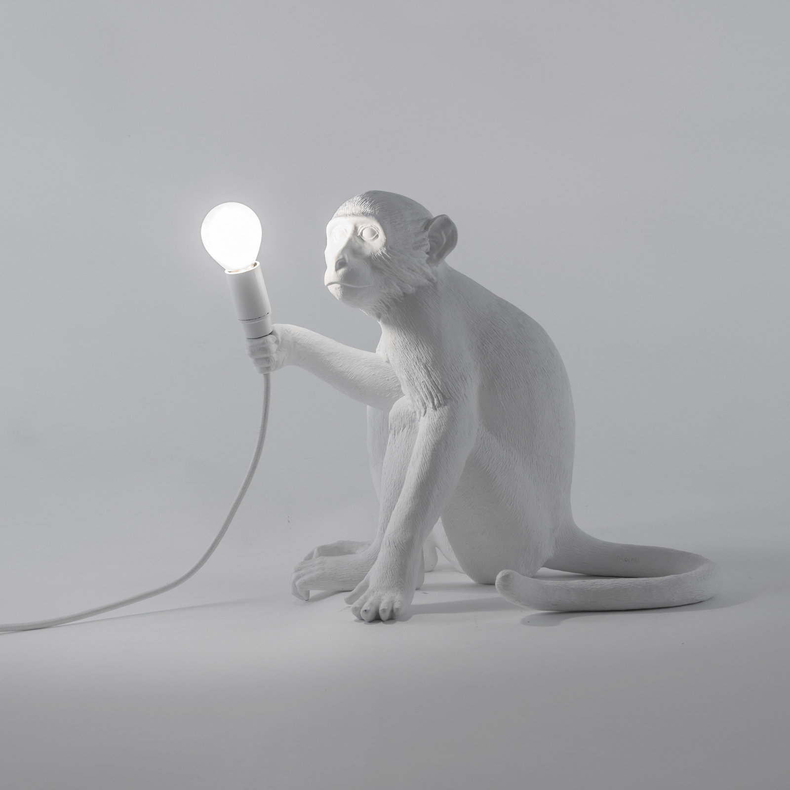 LED decoratie-tafellamp Monkey Lamp, wit, zittend