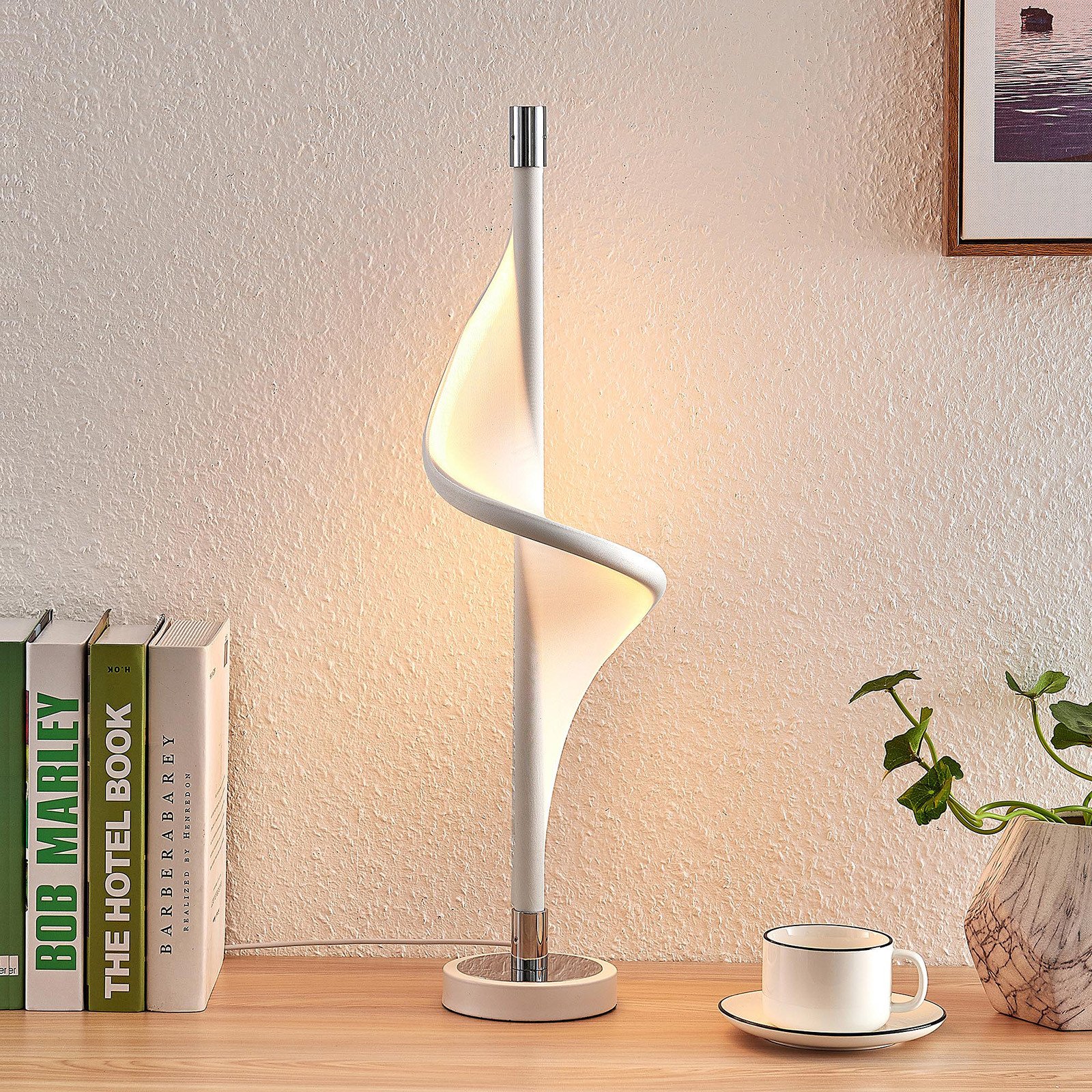 Lucande LED lampă de masă Edano 60 cm alb textil dimabil - Camera de zi / sufragerie - Modern - alb crom - Țesătură / Textil