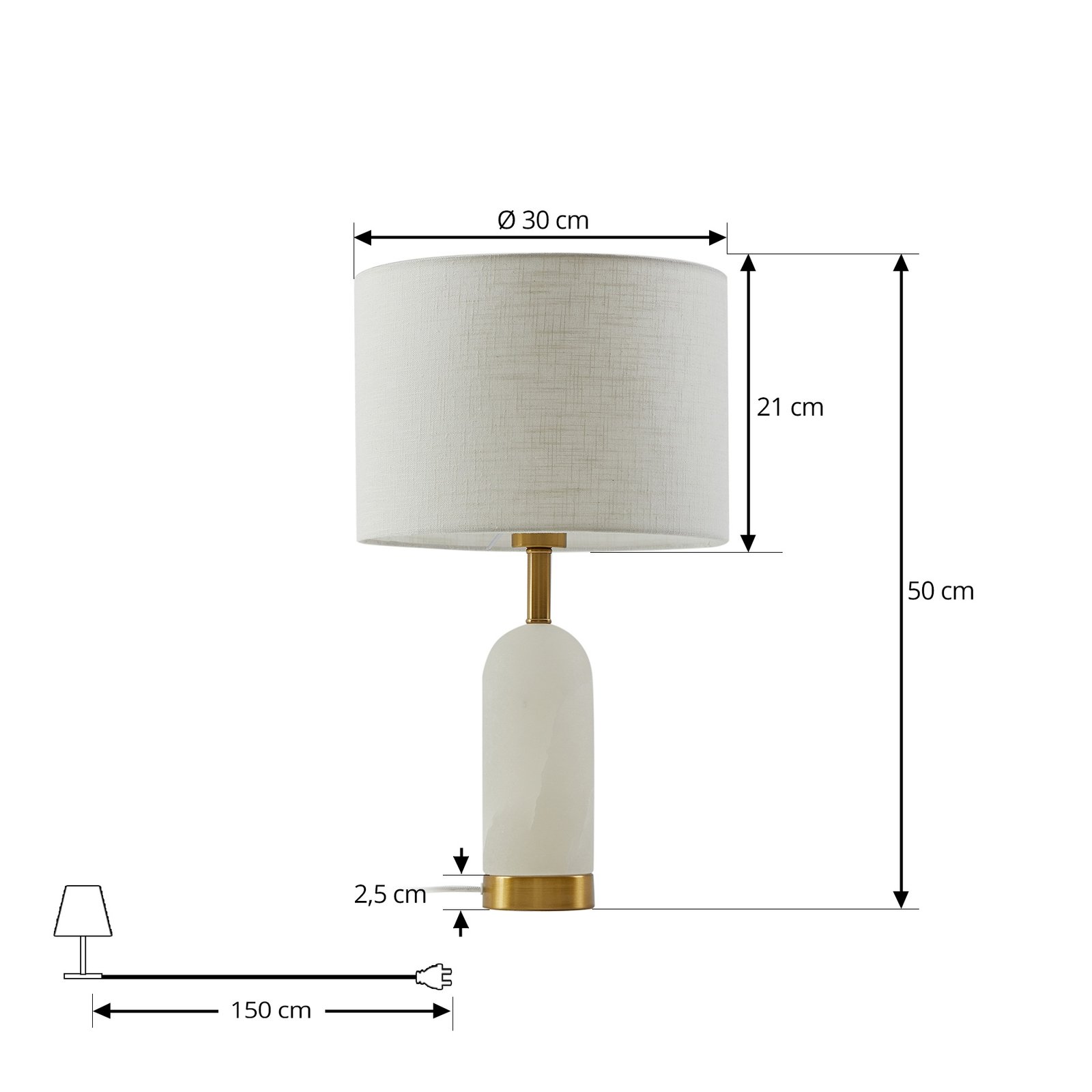 Stolní lampa Lindby alabastr, bílá/zlatá, Ø 30 cm, mramor