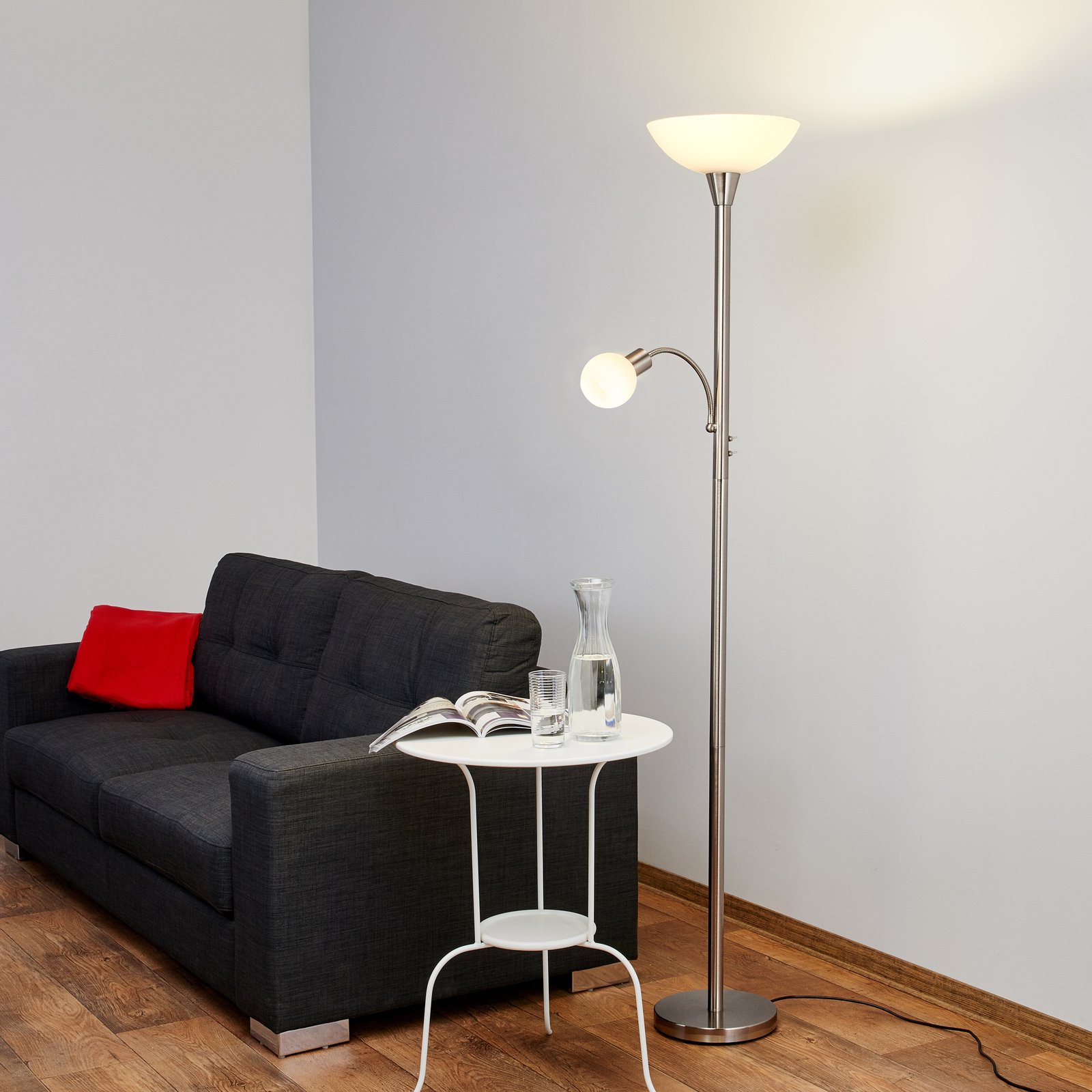 Elaina Floor Lamp Nickel/White - Lindby