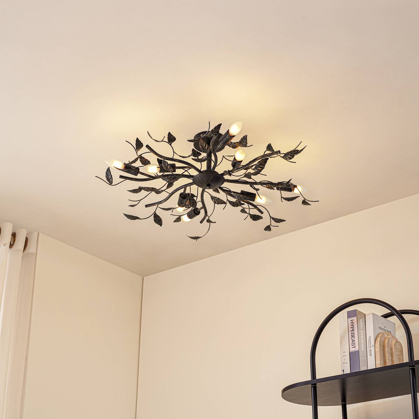 Lindby Deckenlampe Yos, 8-flg., 85 cm, schwarz-kupfer, E14 günstig online kaufen