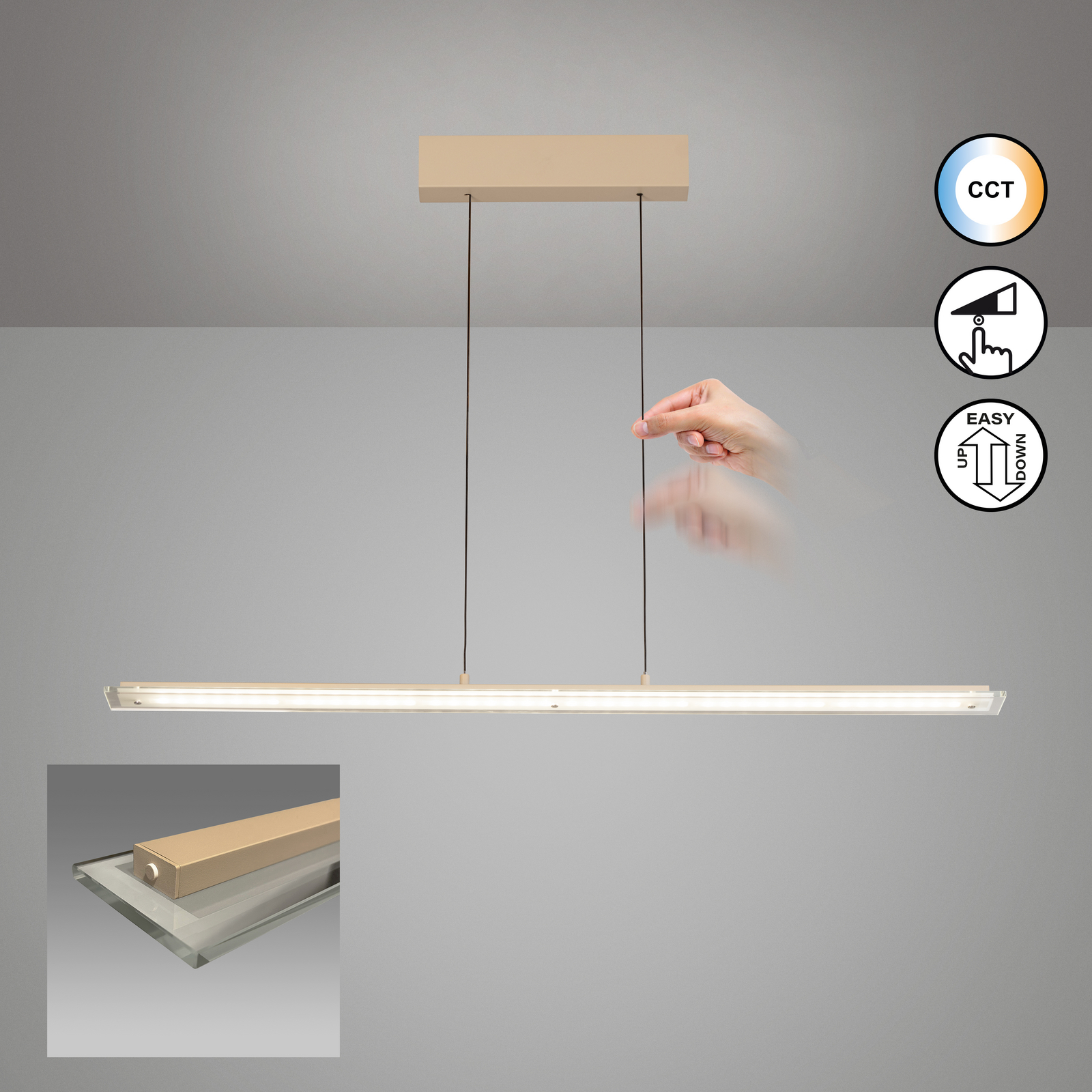 Lampa wisząca LED Torvi, kolor piaskowy/biały, długość 115 cm, CCT