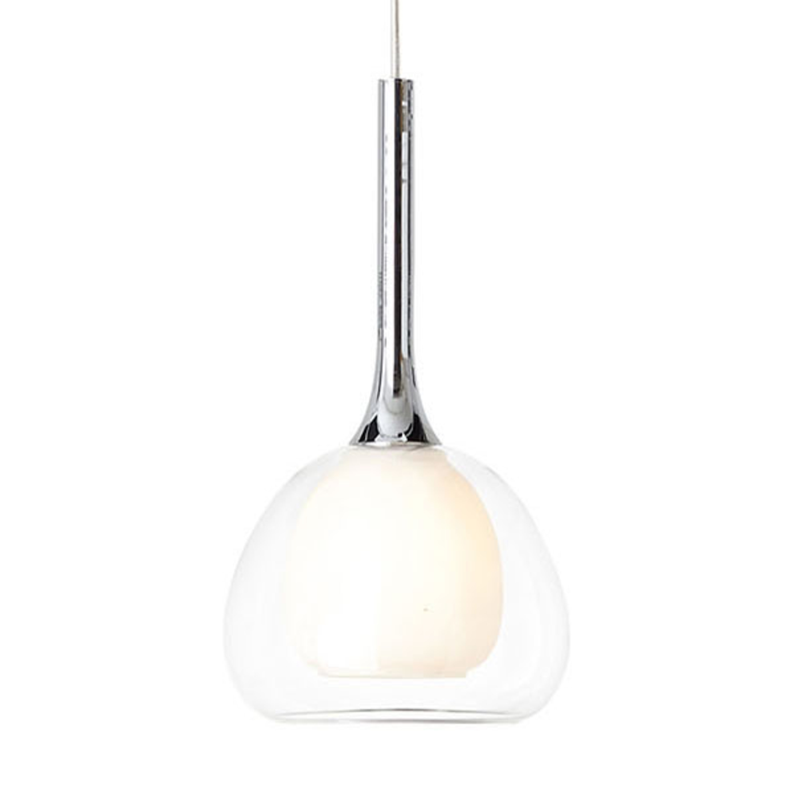 Brilliant Hadan hanging lamp, 1-bulb white/transparent glass, for Living / Dining Room, metal, glass, E14, 40 W, energy efficiency: A++