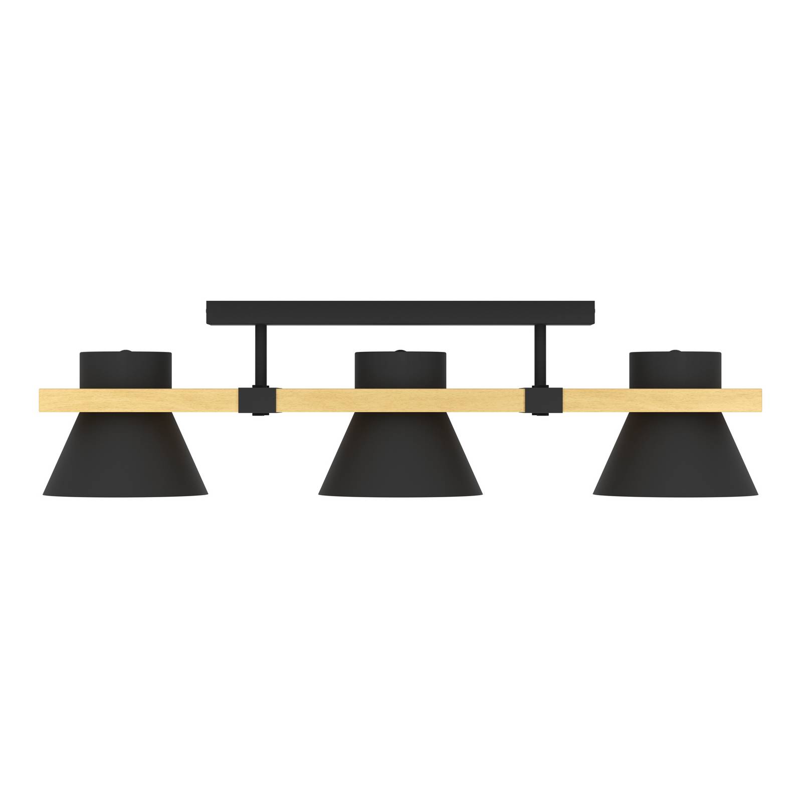 Lampa sufitowa Maccles czarna z drewnem, 3-pkt.
