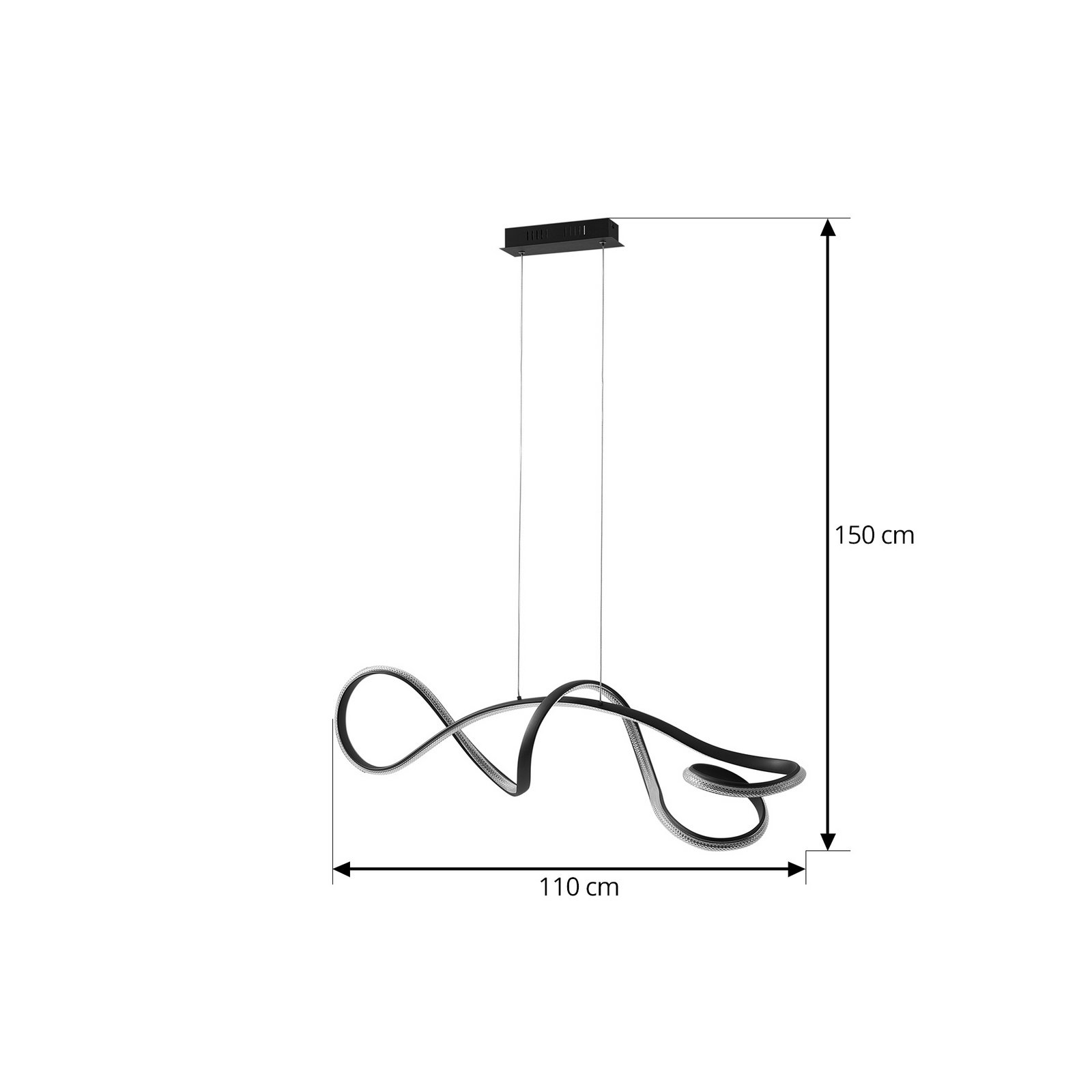 Lucande LED piekaramais gaismeklis Rodado, melns, 110 cm, alumīnijs