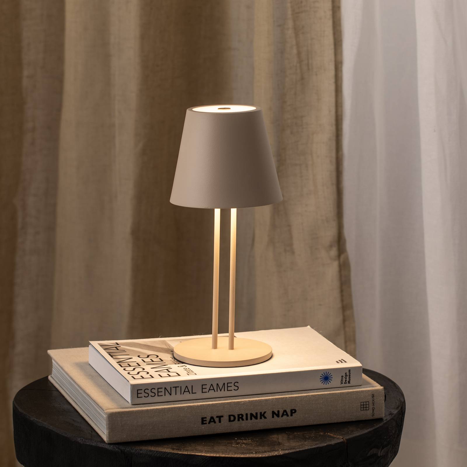 Akumulatorowa lampa stołowa LED Janea TWIN, beżowy, metal, Lindby