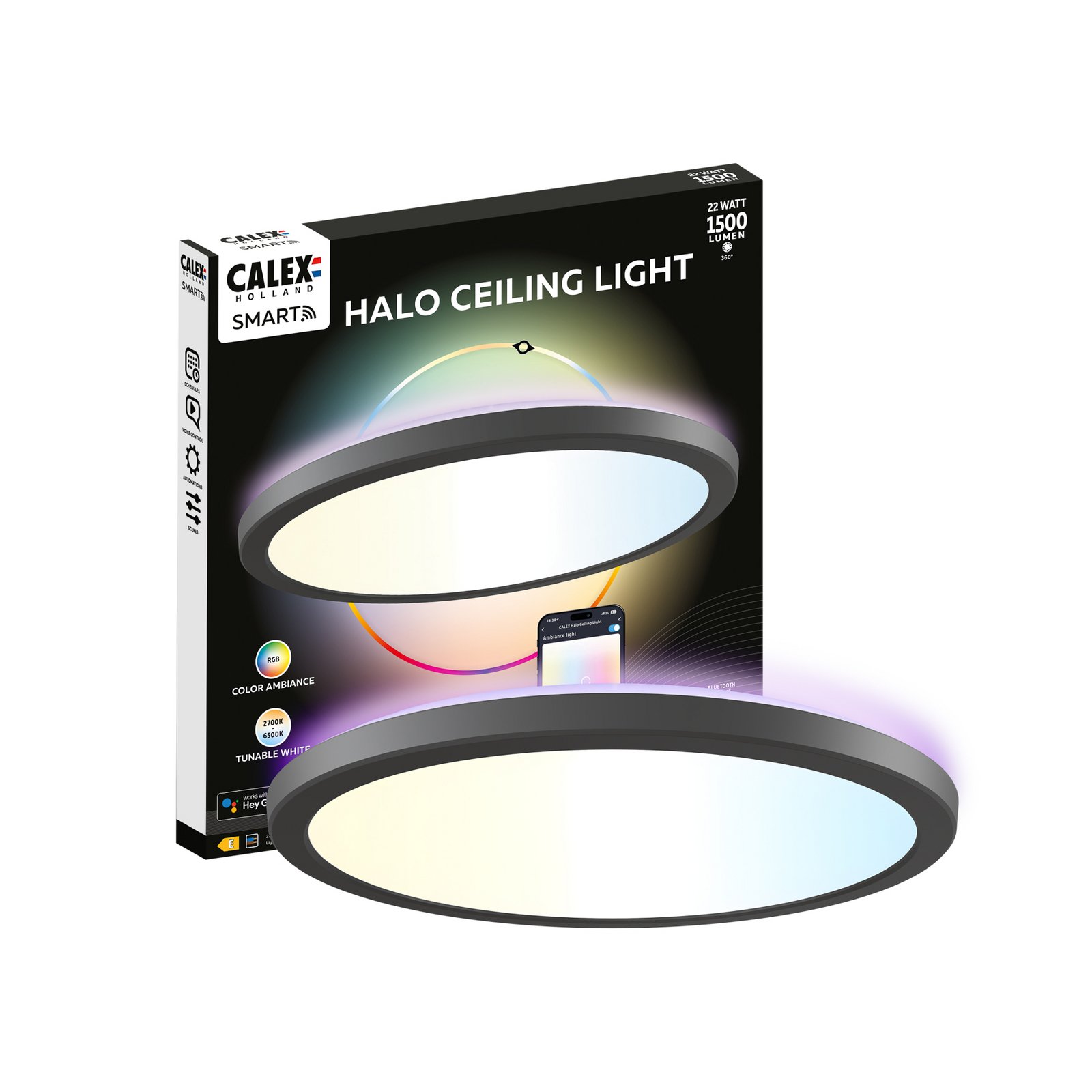 Calex Smart LED-Deckenlampe HALO Ø 30cm schwarz IP54 RGB CCT