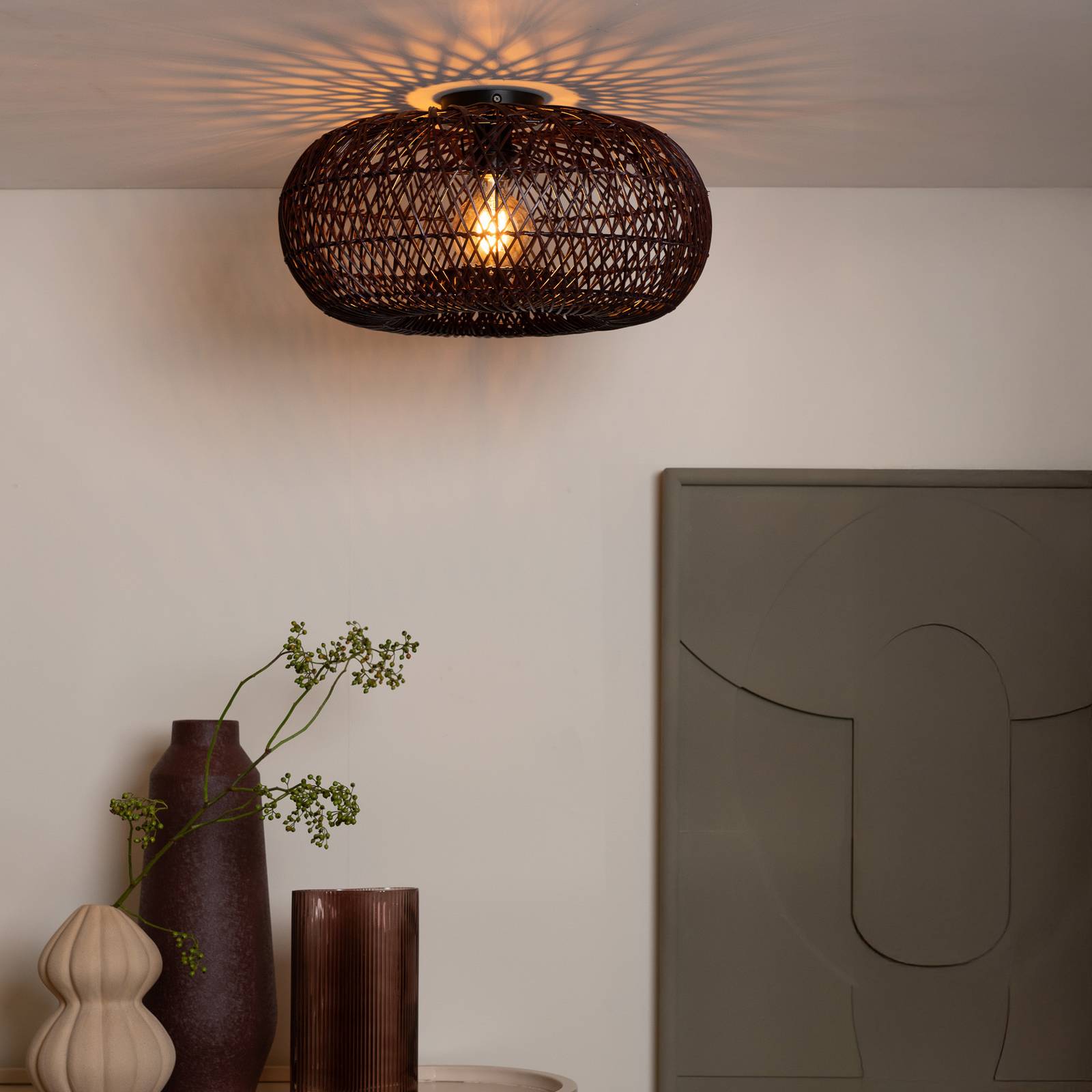 GOOD & MOJO Lampa sufitowa Arizona, czerwona, Ø 50 cm, bambus, E27
