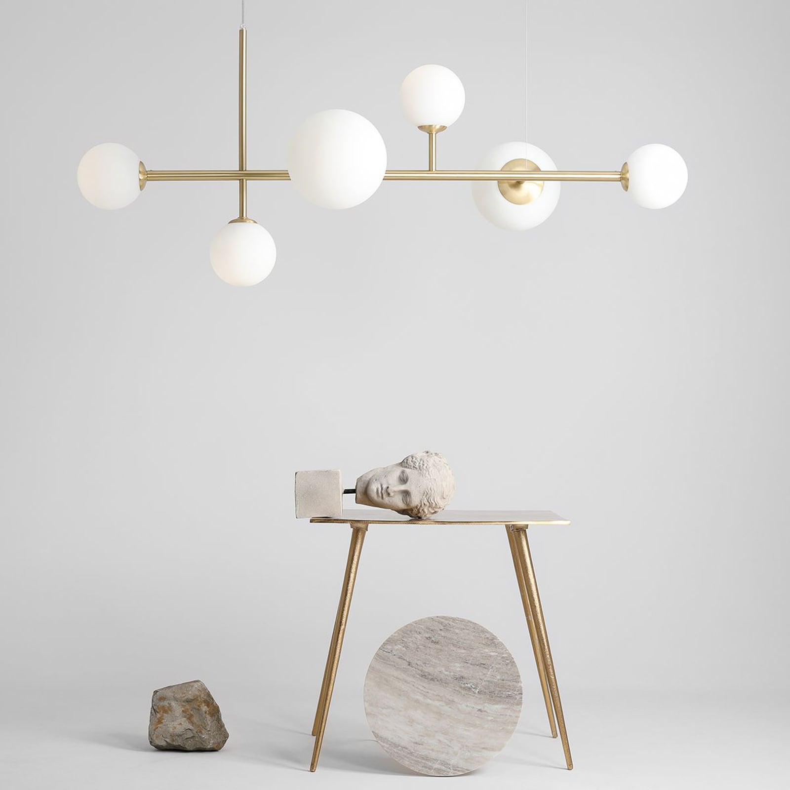 Joel hanglamp, messing/wit, 6-lamps - ALDEX