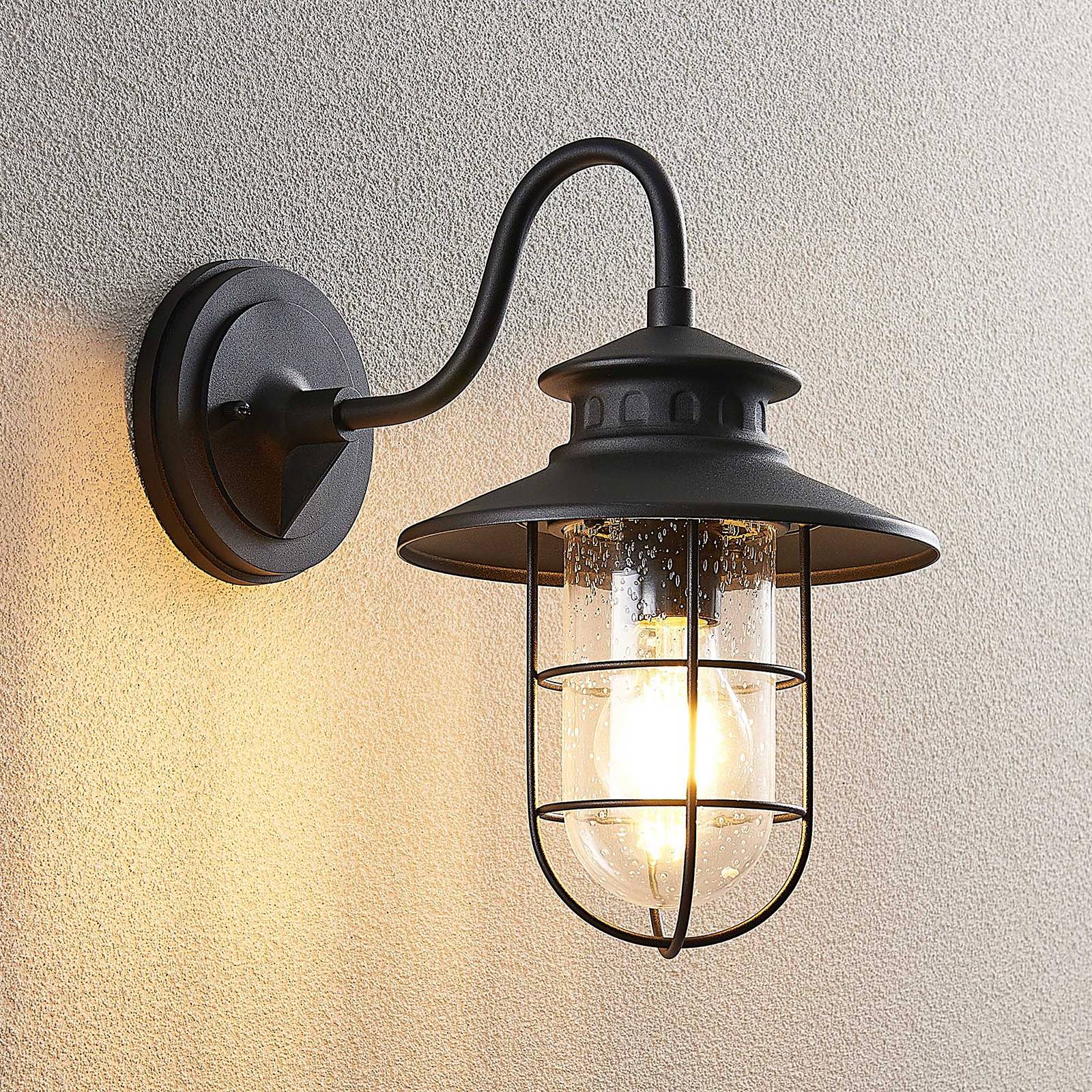 Lindby Kyan outdoor wall light, height 32 cm, aluminium, iron, glass, E27, 60 W, energy efficiency: A++, W: 20.2 cm, H: 31.8 cm