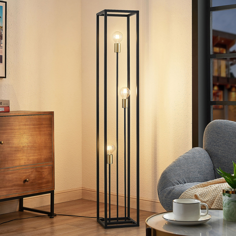 Lindby Tiliane kooi-vloerlamp, zwart, 3-lamps