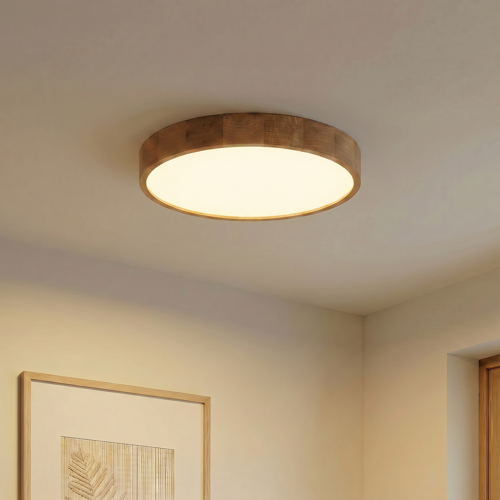 Cleo ceiling light, Ø 57.5 cm, 5-bulb, oak wood, E27